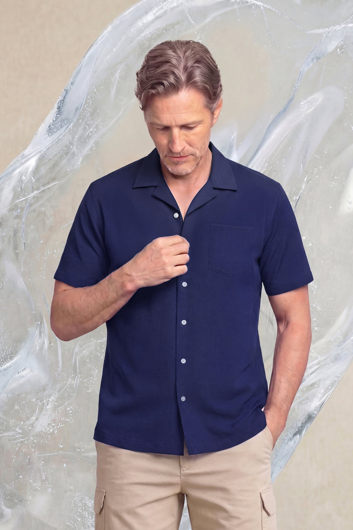 Camisa bowling ICE azul navy manga corta hombre