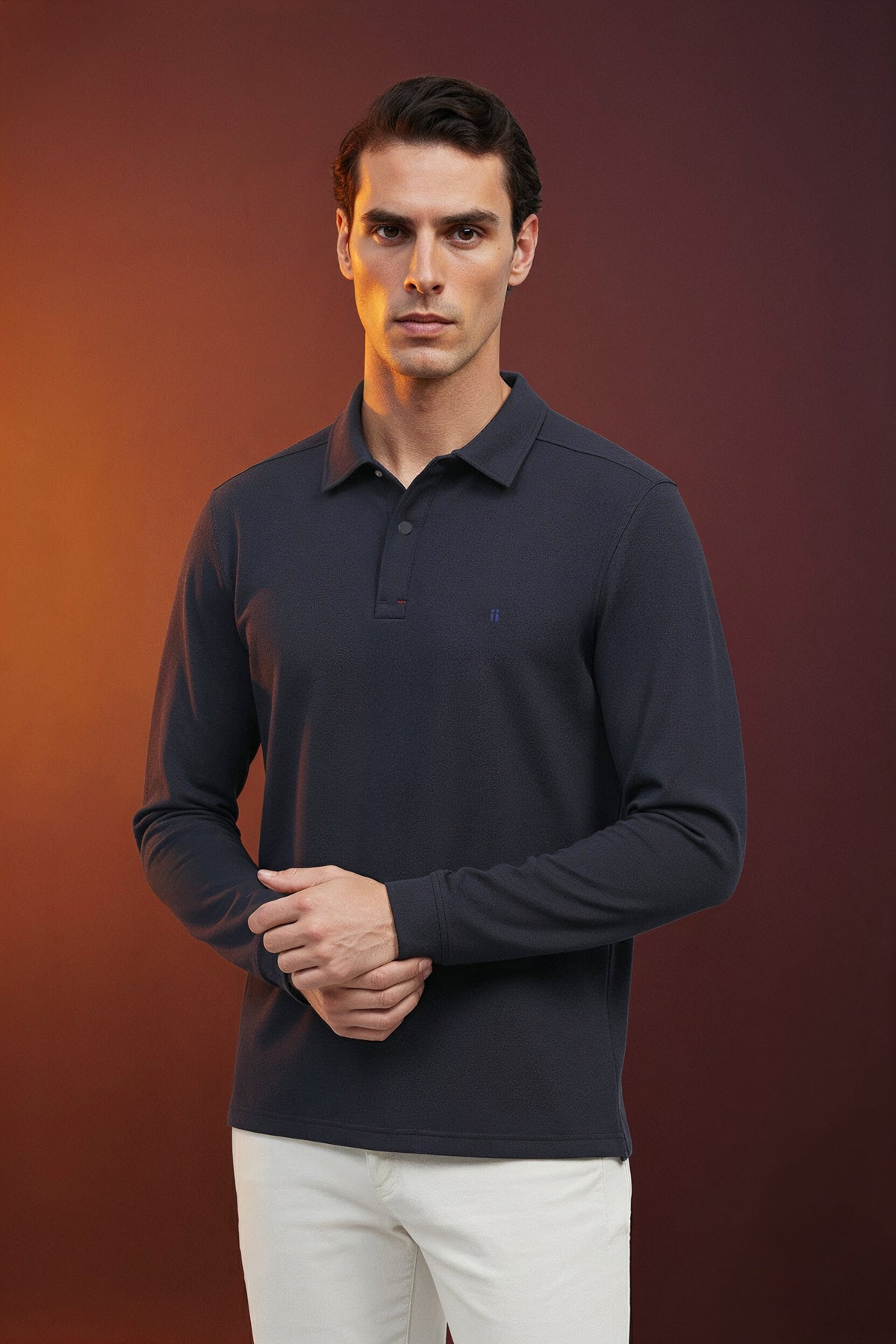 polo manga larga azul marino ranger warm plus plano medio 