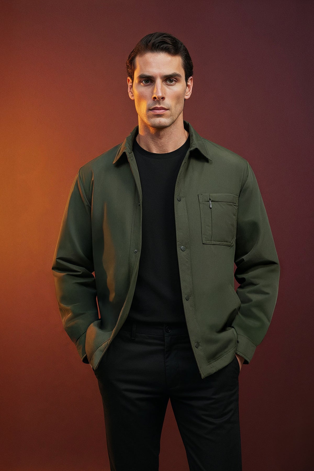 chaqueta acolchada verde plano medio 