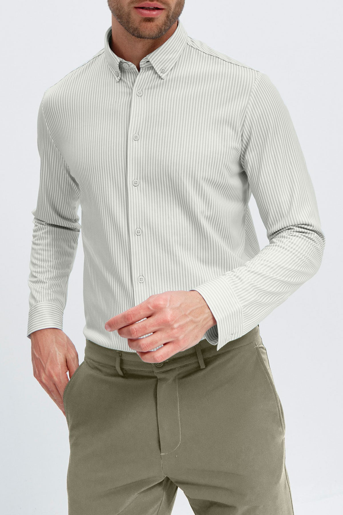 Camisa casual hombre rayas doble tono verde regular
