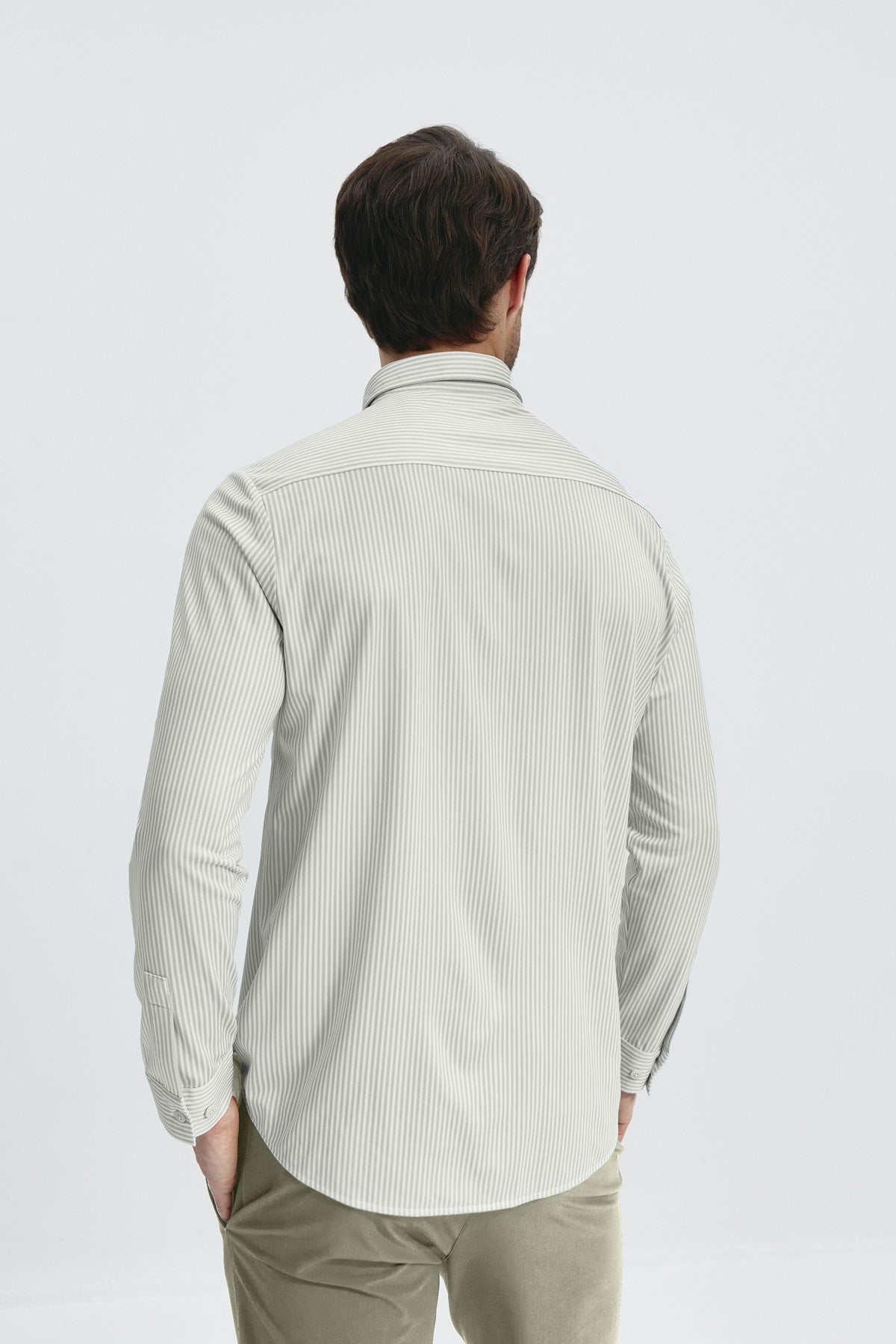 Camisa casual hombre rayas doble tono verde regular