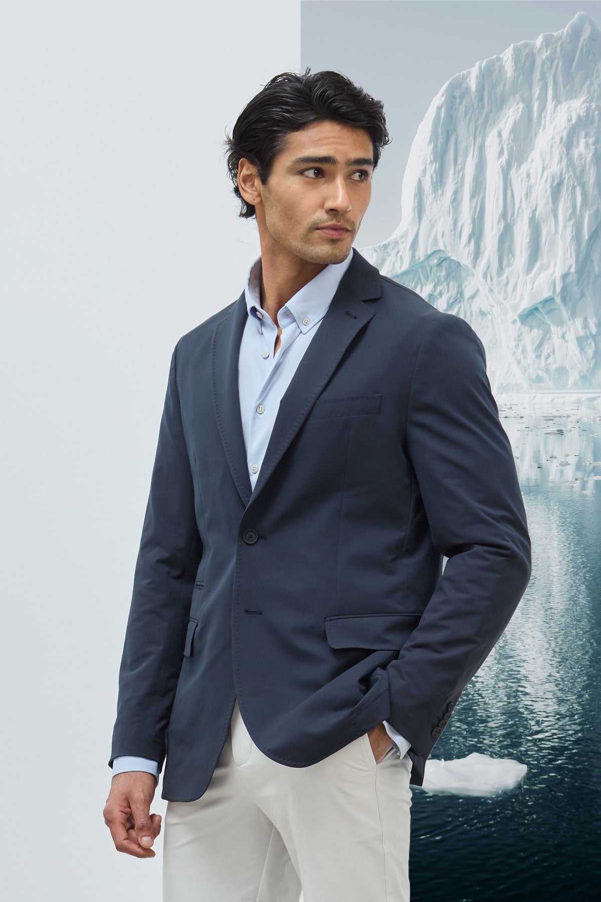 americana ice color azul marino. foto look completo.