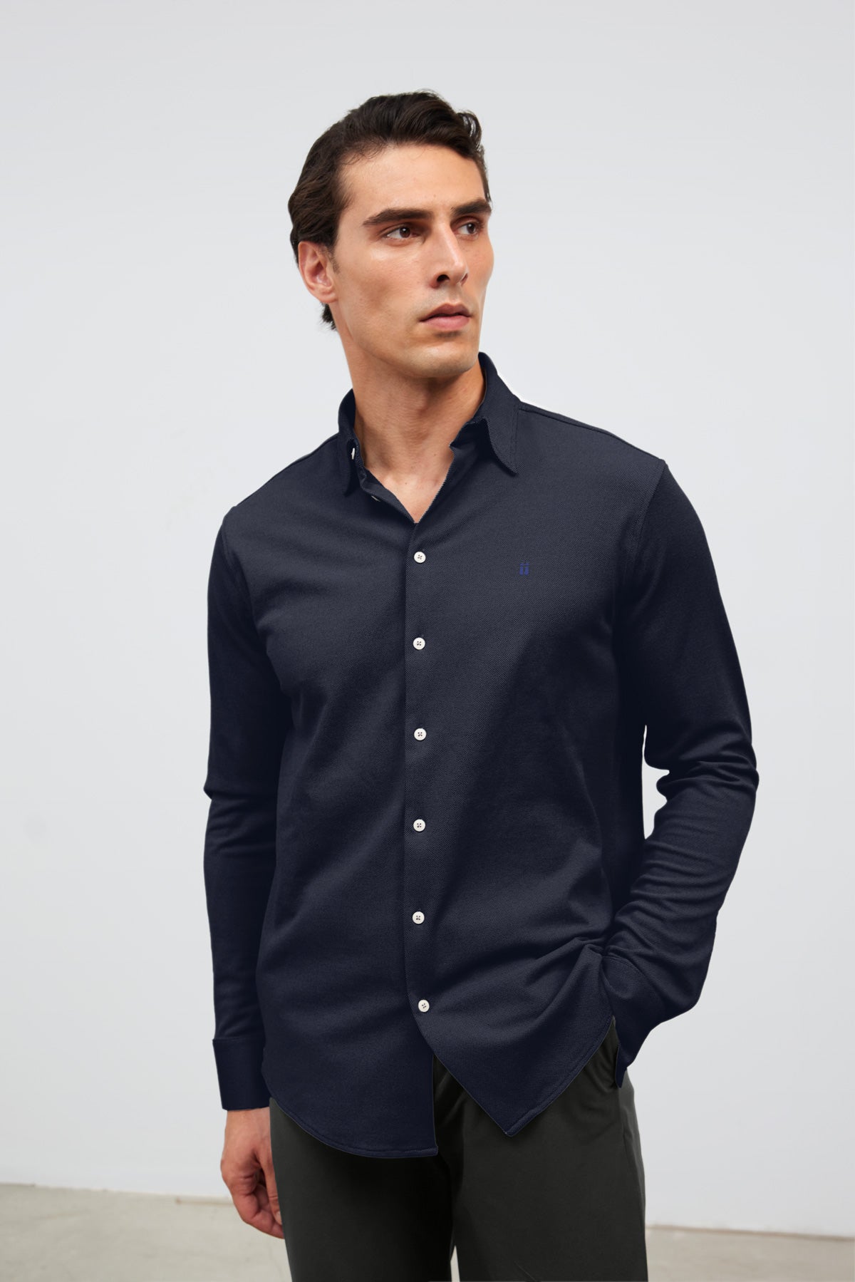 Men's Casual Kent Collar Shirt Navy Blue Warm+