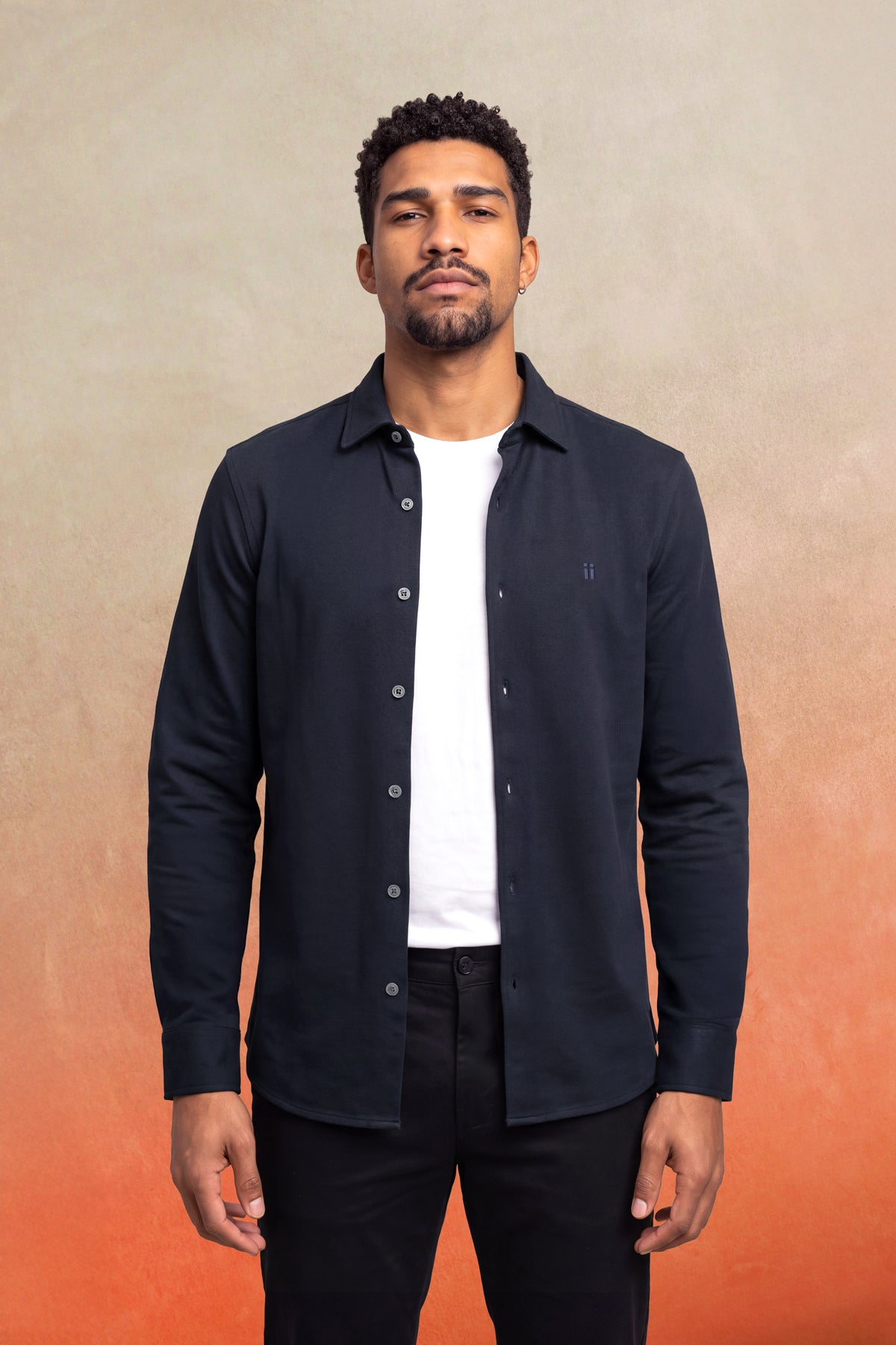 Camisa casual cuello kent hombre azul marino Warm+