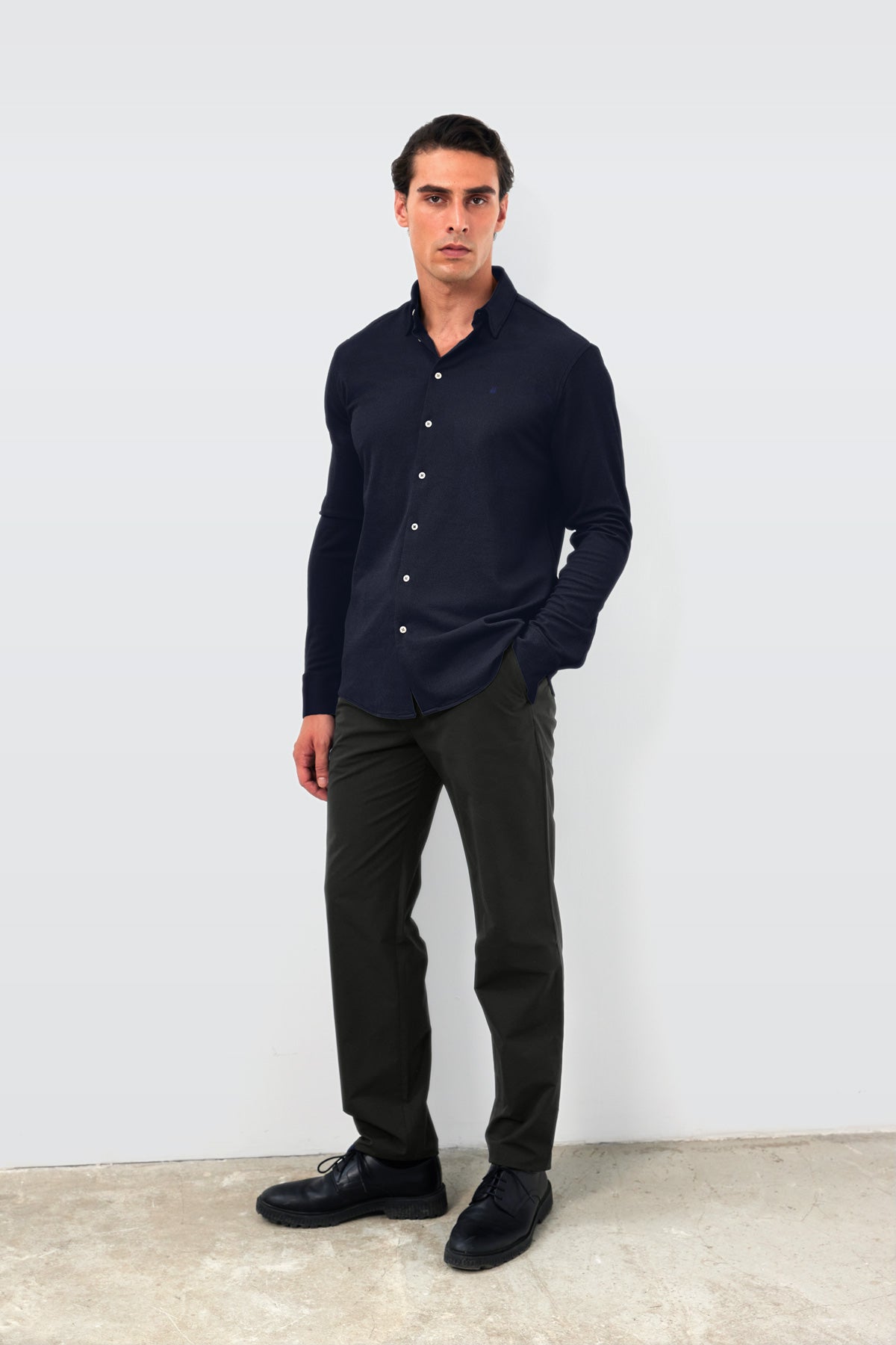 Men's Casual Kent Collar Shirt Navy Blue Warm+