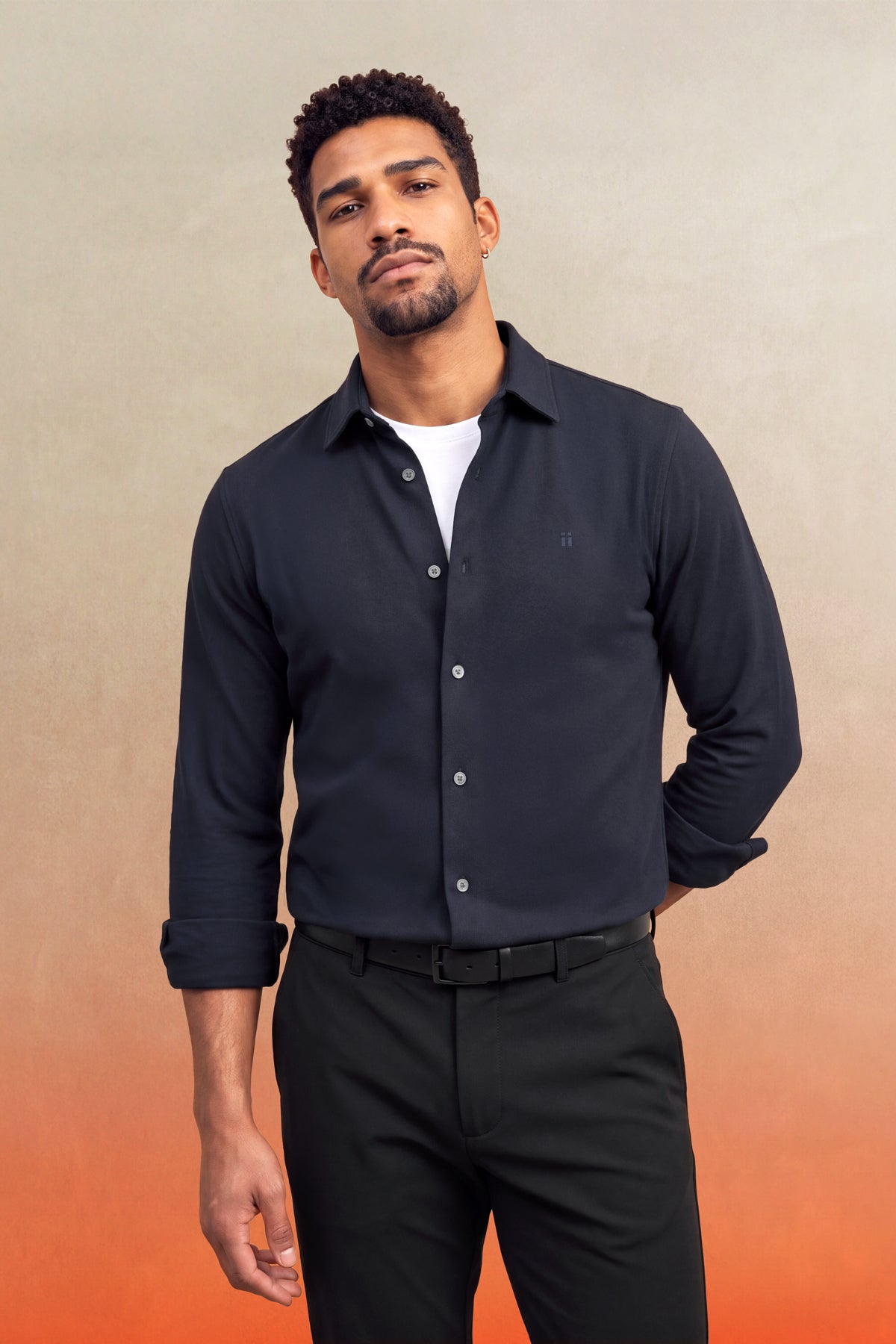 Camisa casual cuello kent hombre azul marino Warm+