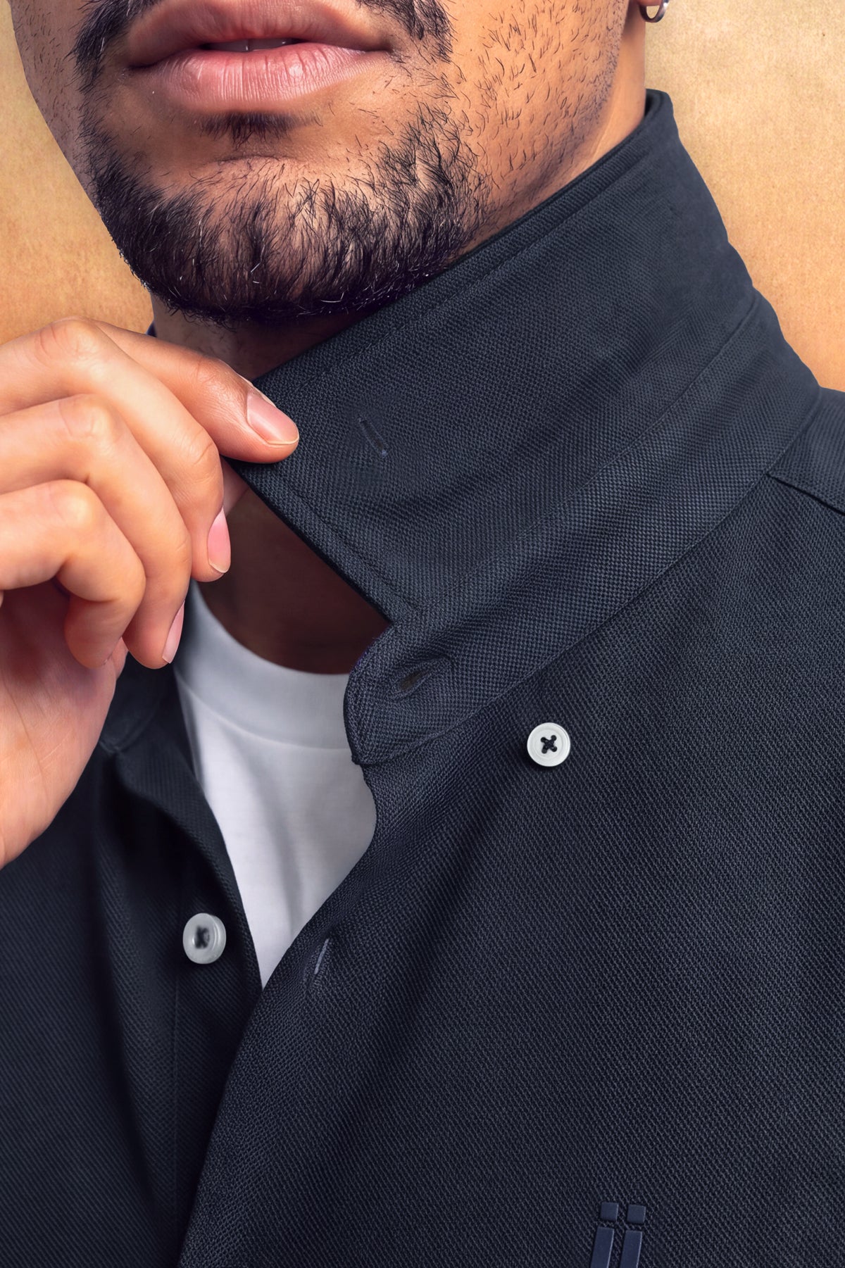 Camisa casual cuello kent hombre azul marino Warm+