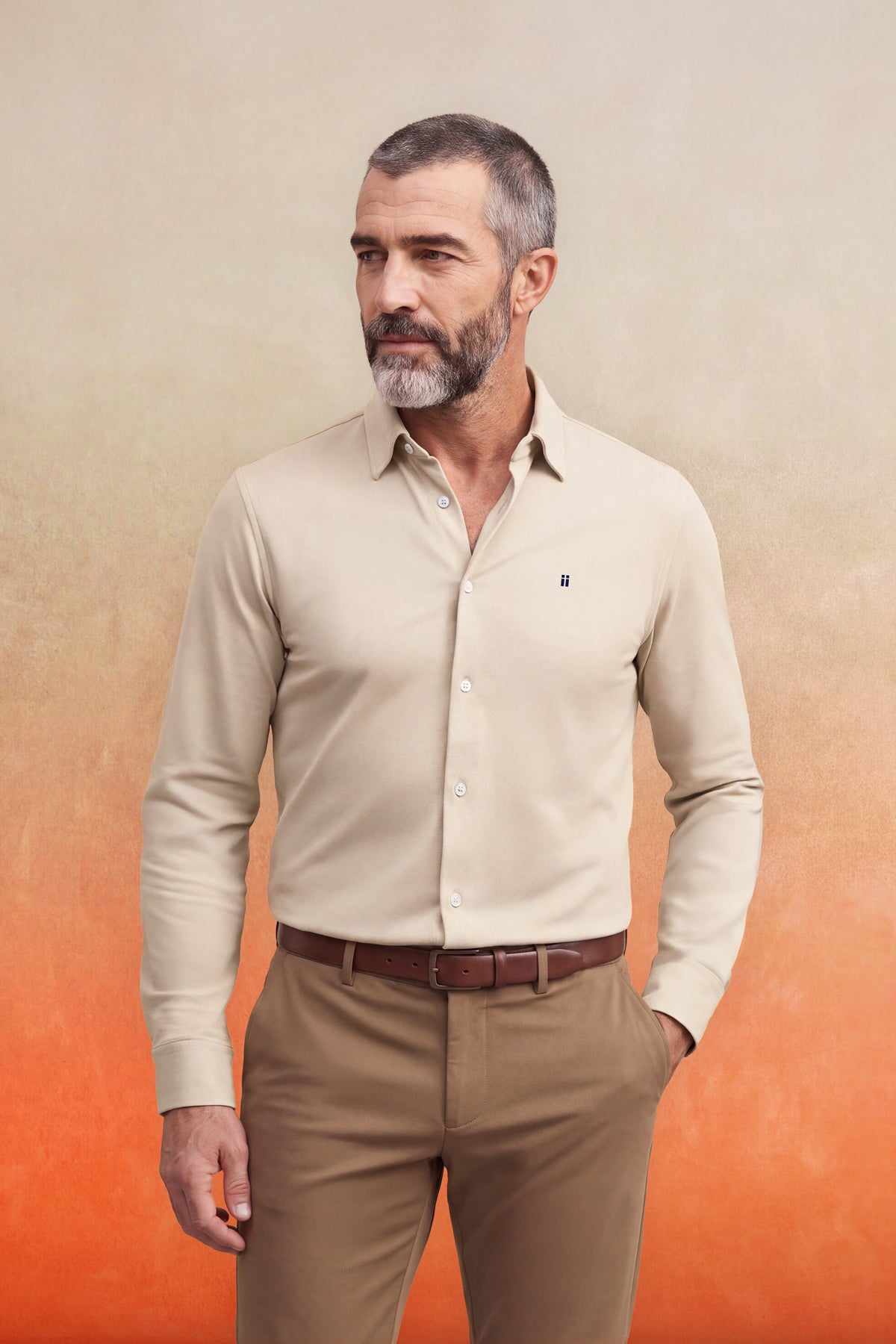 Camisa casual cuello kent hombre beige Warm