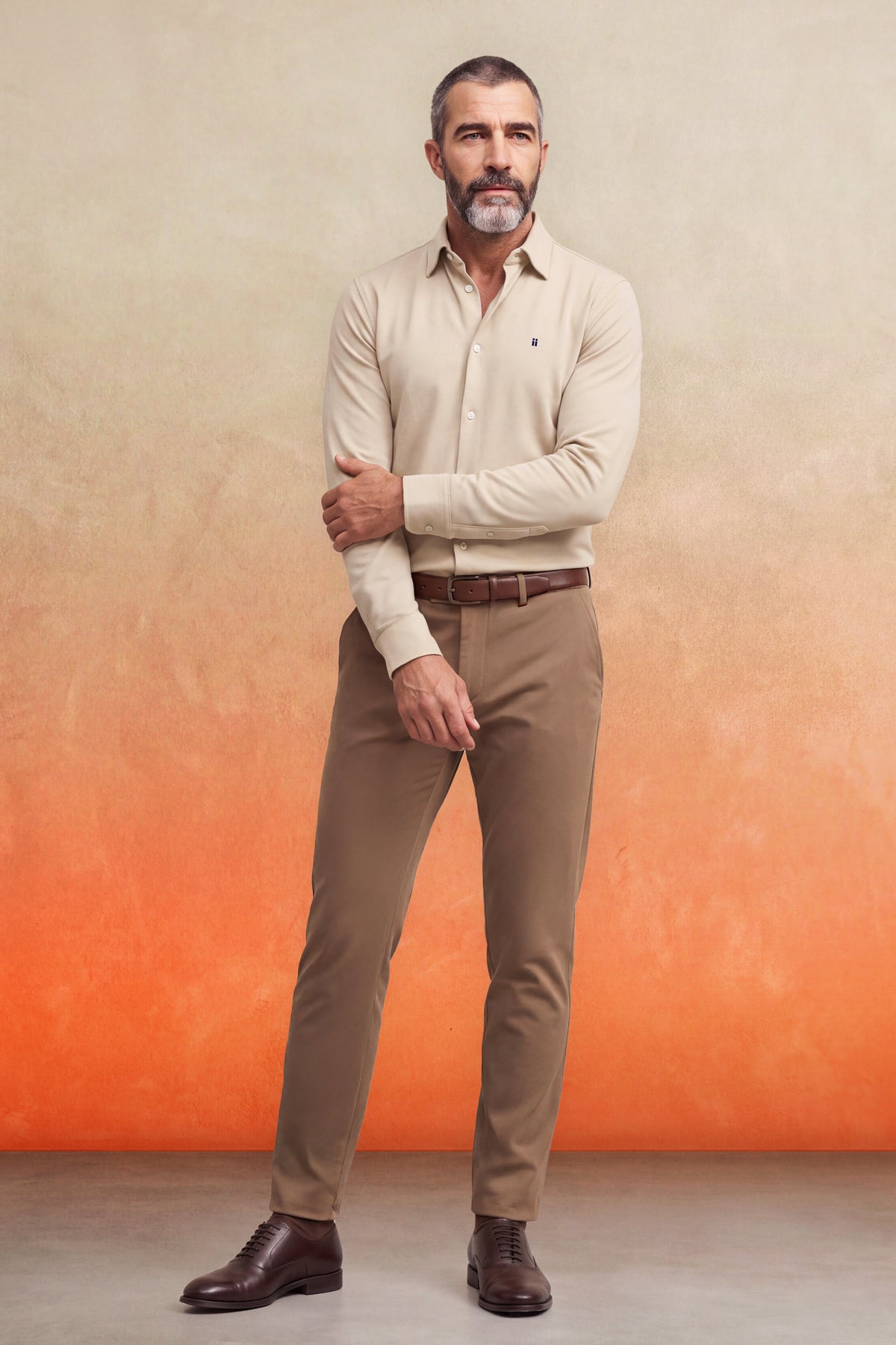 Camisa casual cuello kent hombre beige Warm