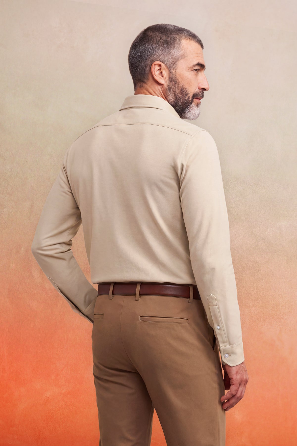 Camisa casual cuello kent hombre beige Warm