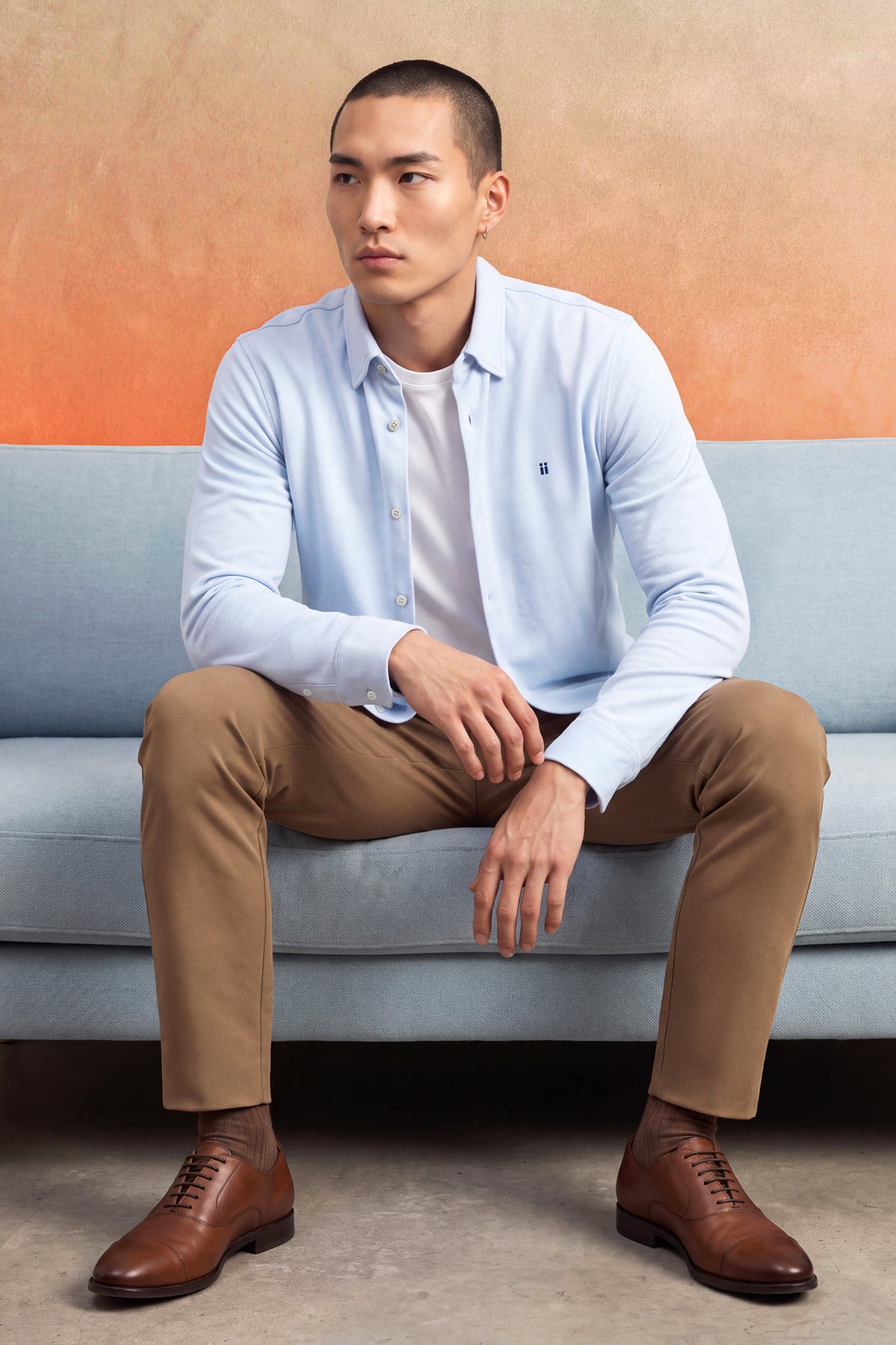 Camisa casual cuello kent hombre azul claro Warm