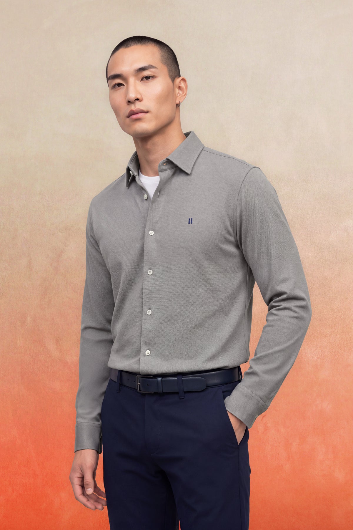 Camisa casual cuello kent hombre gris Warm+