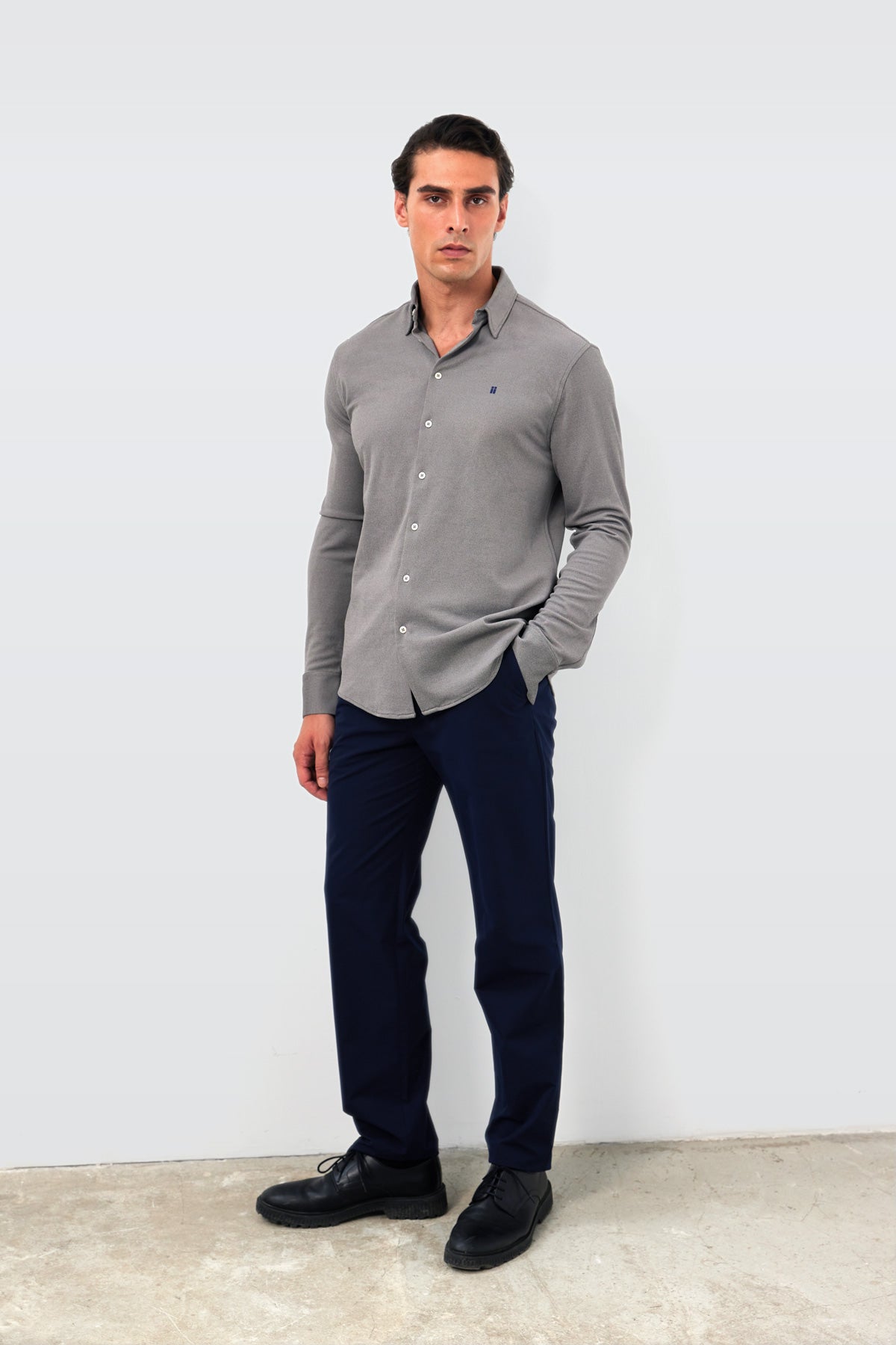 Men's casual gray kentucky collar shirt Warm+