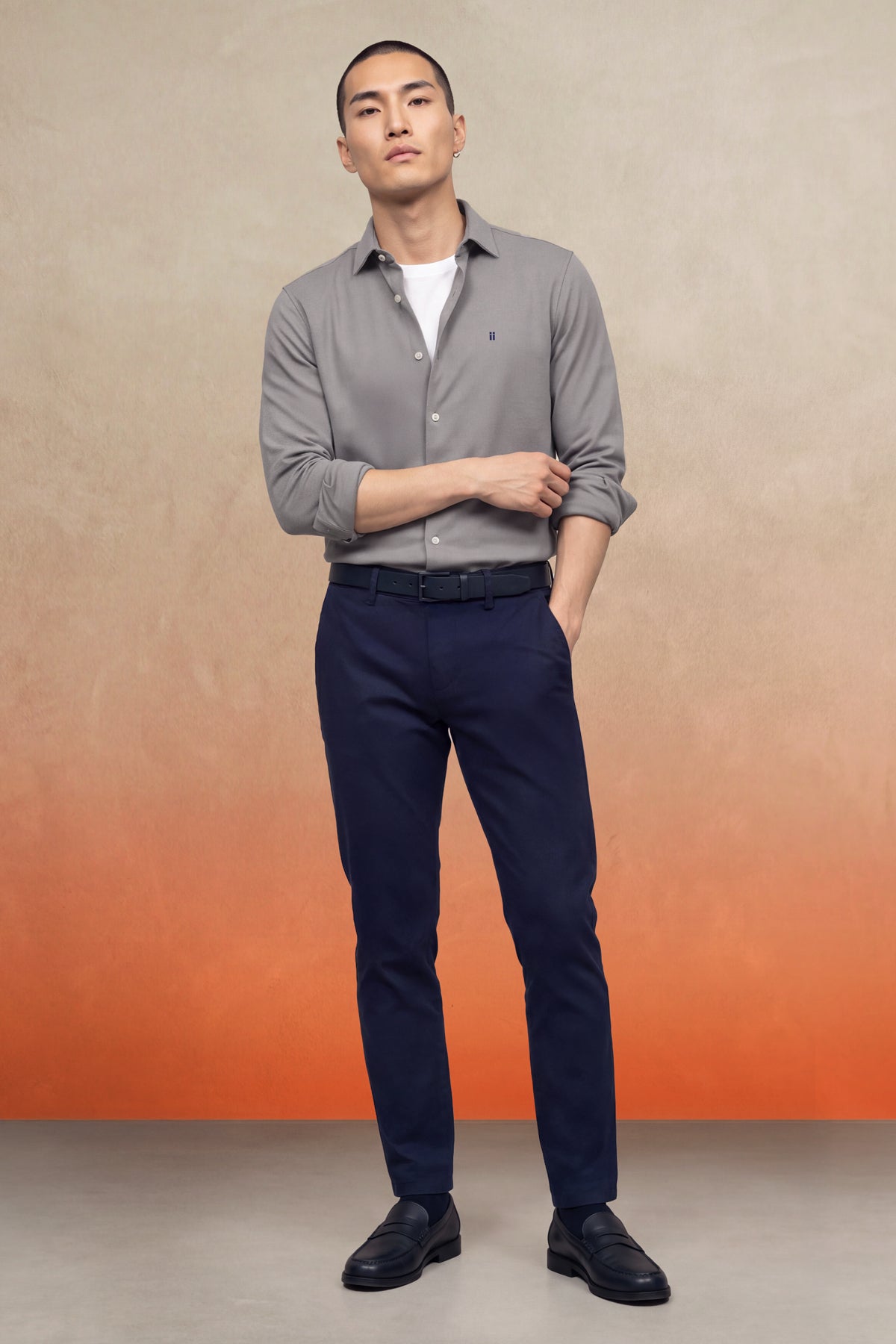 Camisa casual cuello kent hombre gris Warm+