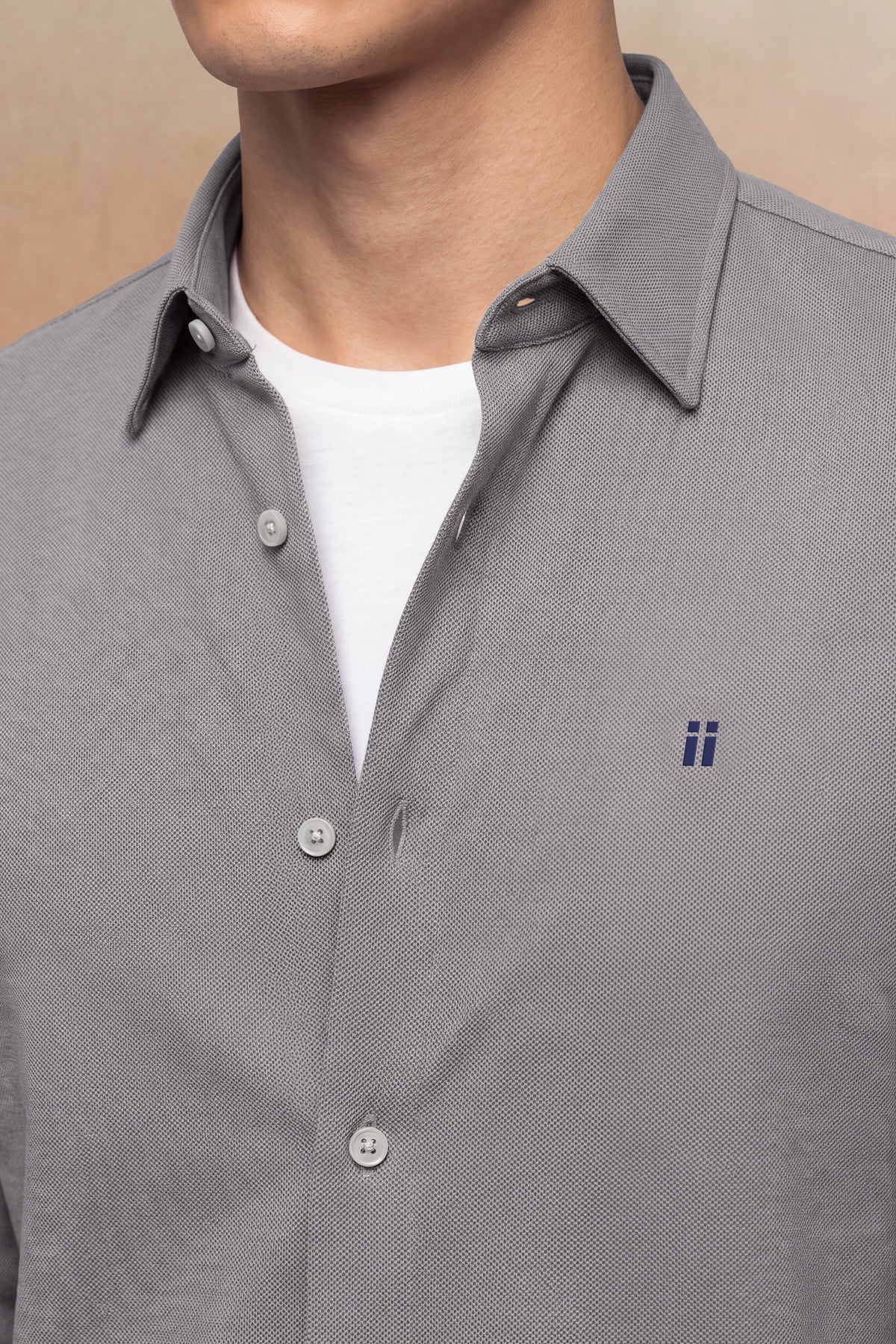 Camisa casual cuello kent hombre gris Warm+