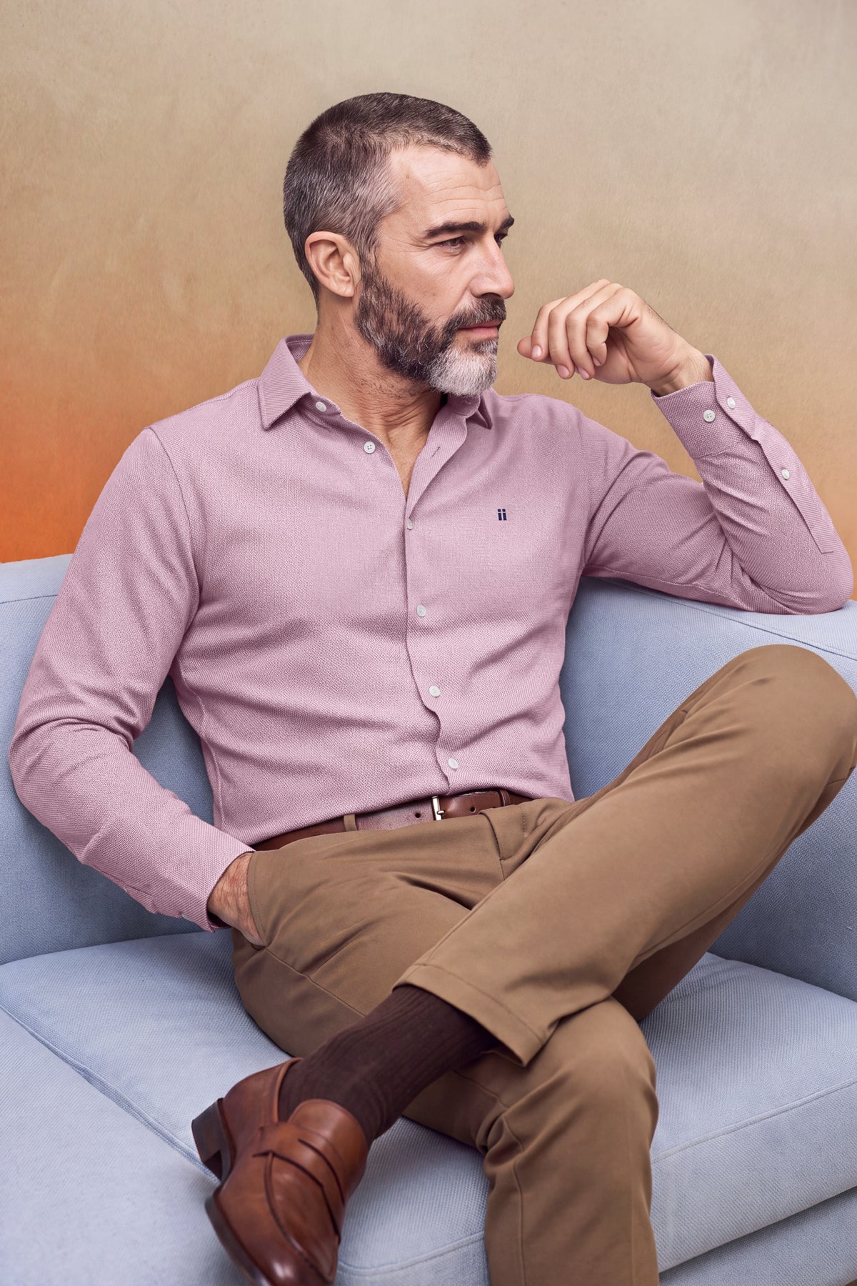 Camisa casual cuello kent hombre rosa Warm