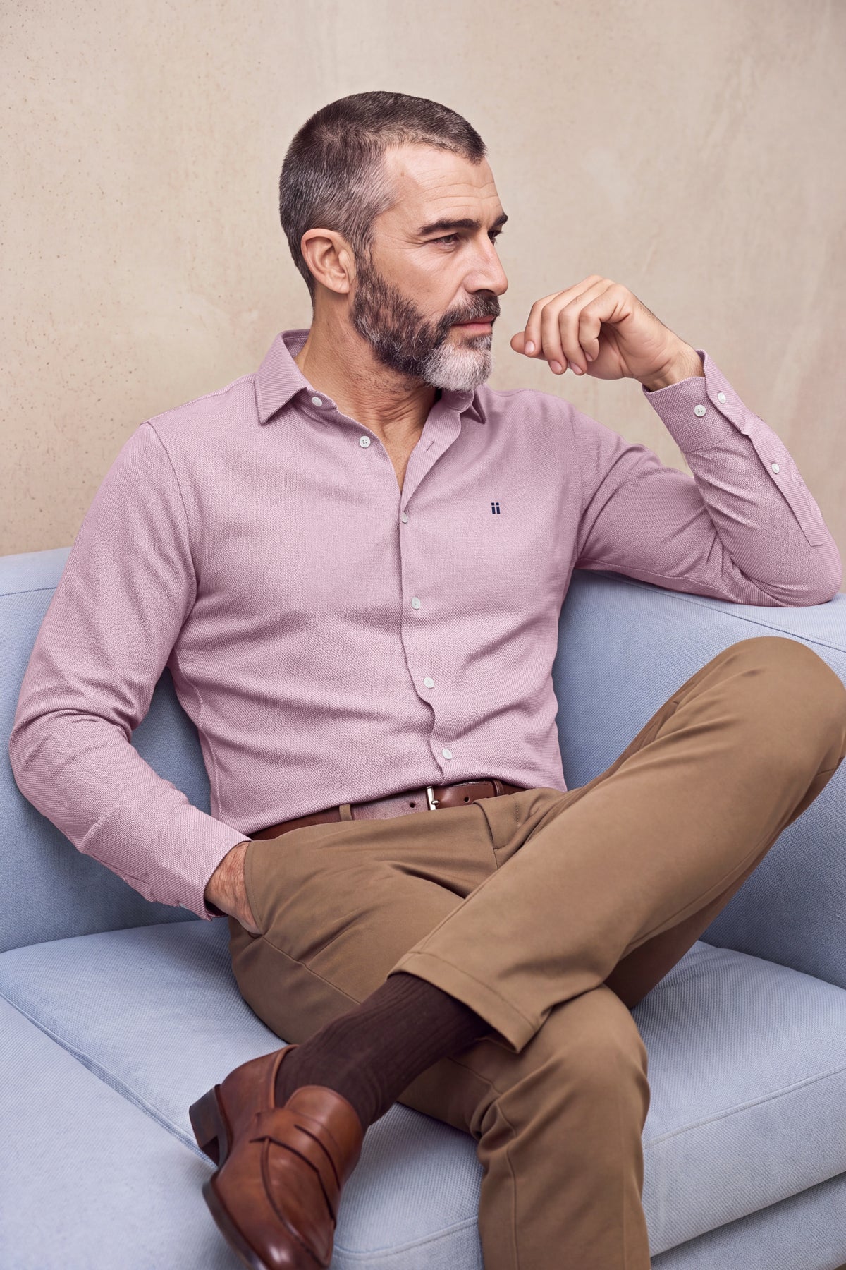 Camisa casual cuello kent hombre rosa Warm