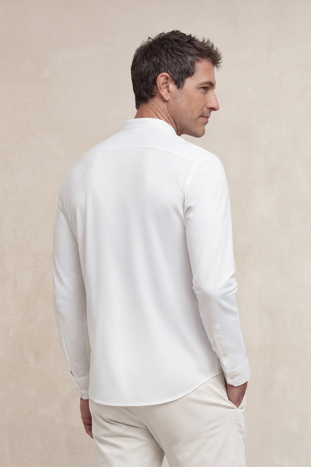 Camisa casual cuello mao hombre blanco regular