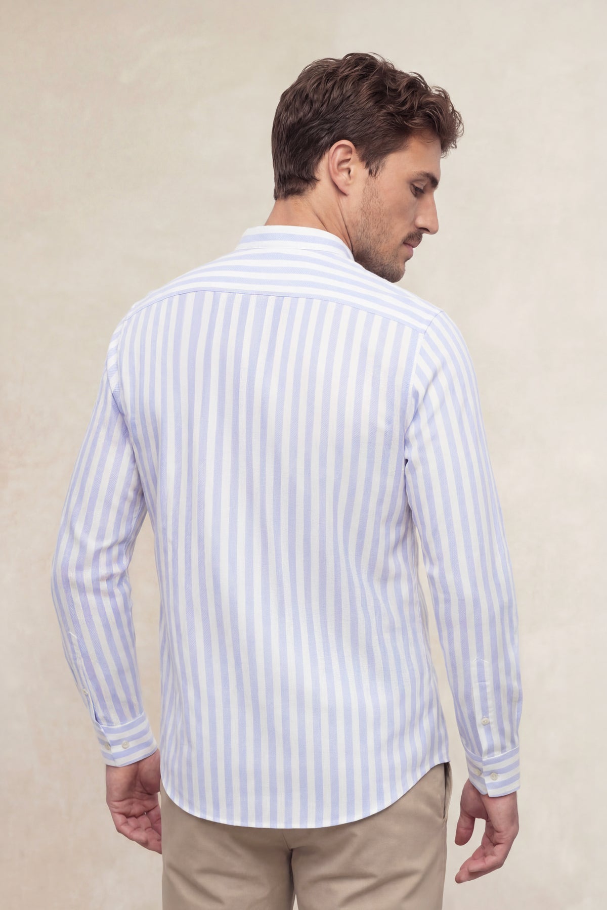 Camisa casual cuello mao hombre estampado rayas azules regular