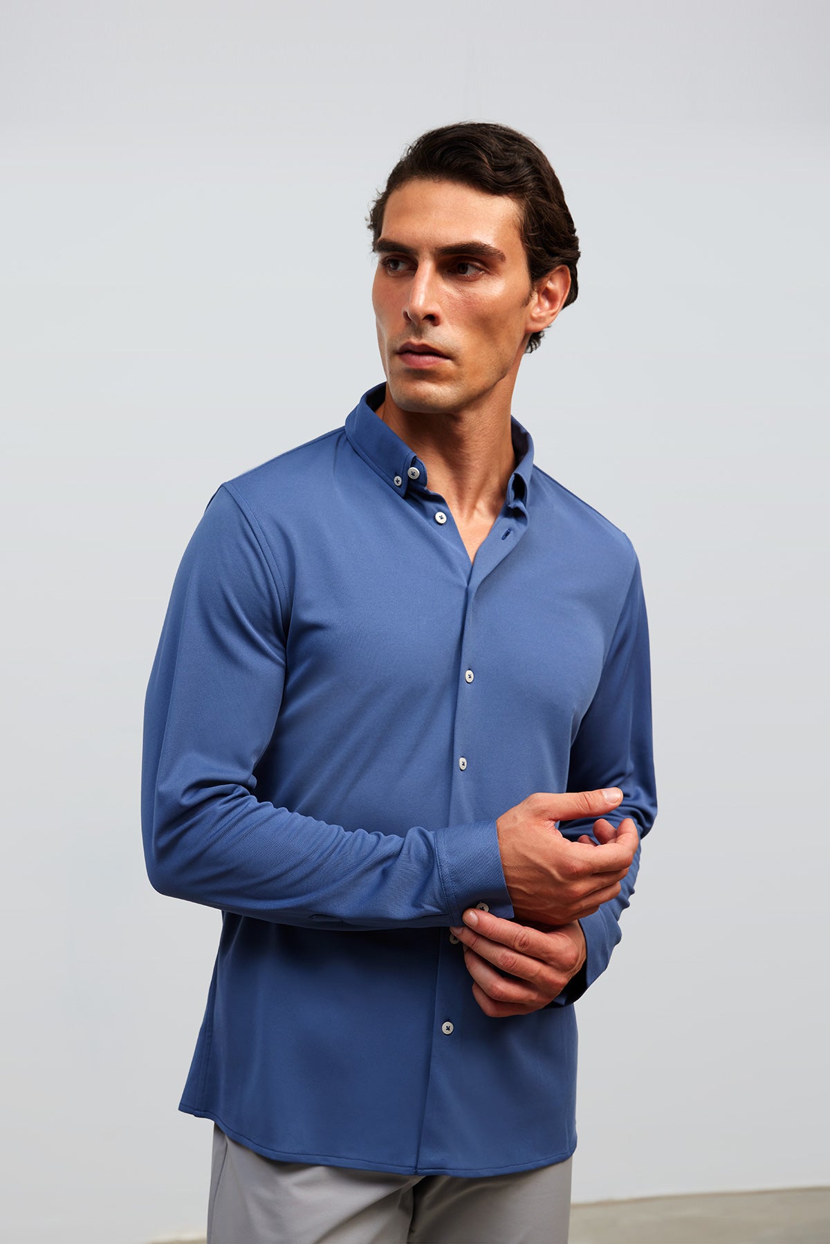 camisa casual azul regular plano medio 