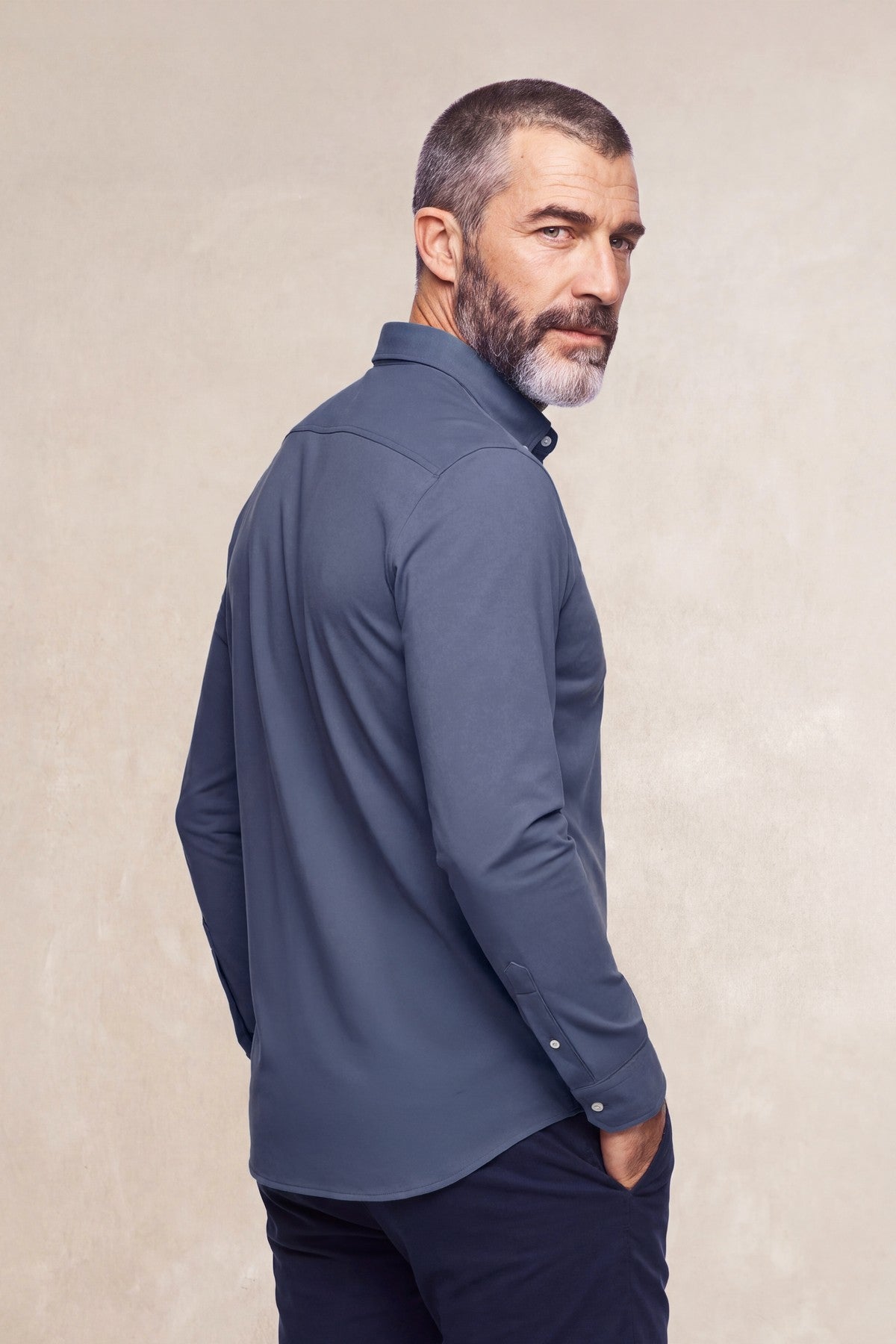Camisa casual hombre azul indigo regular