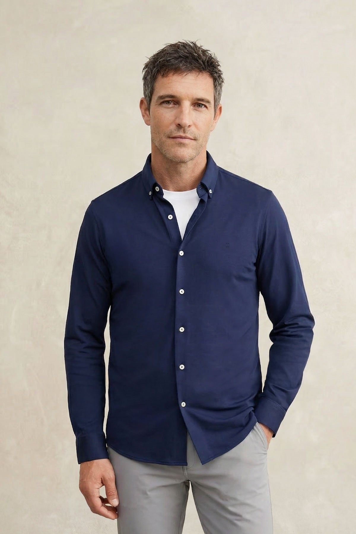 Camisa casual hombre azul marino regular