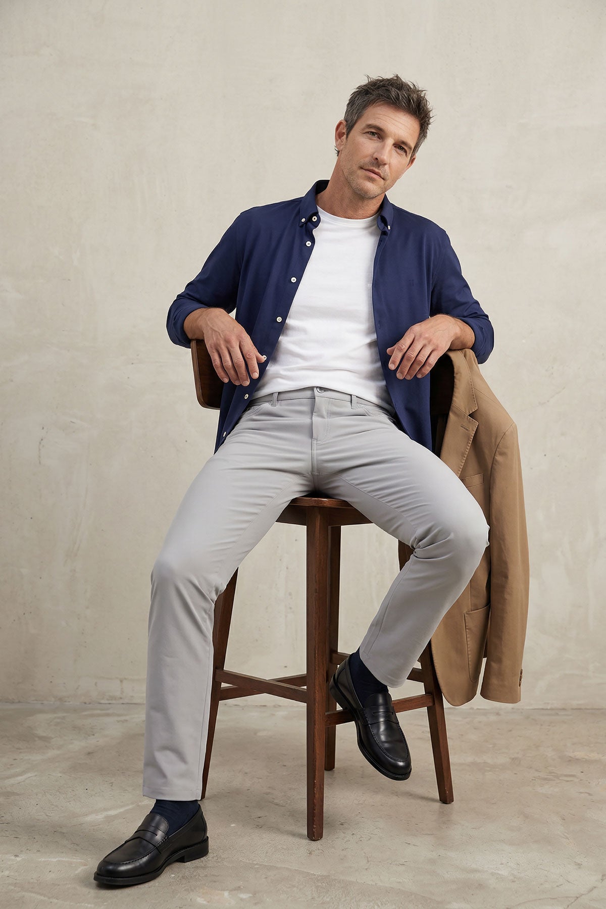 Camisa casual hombre azul marino regular