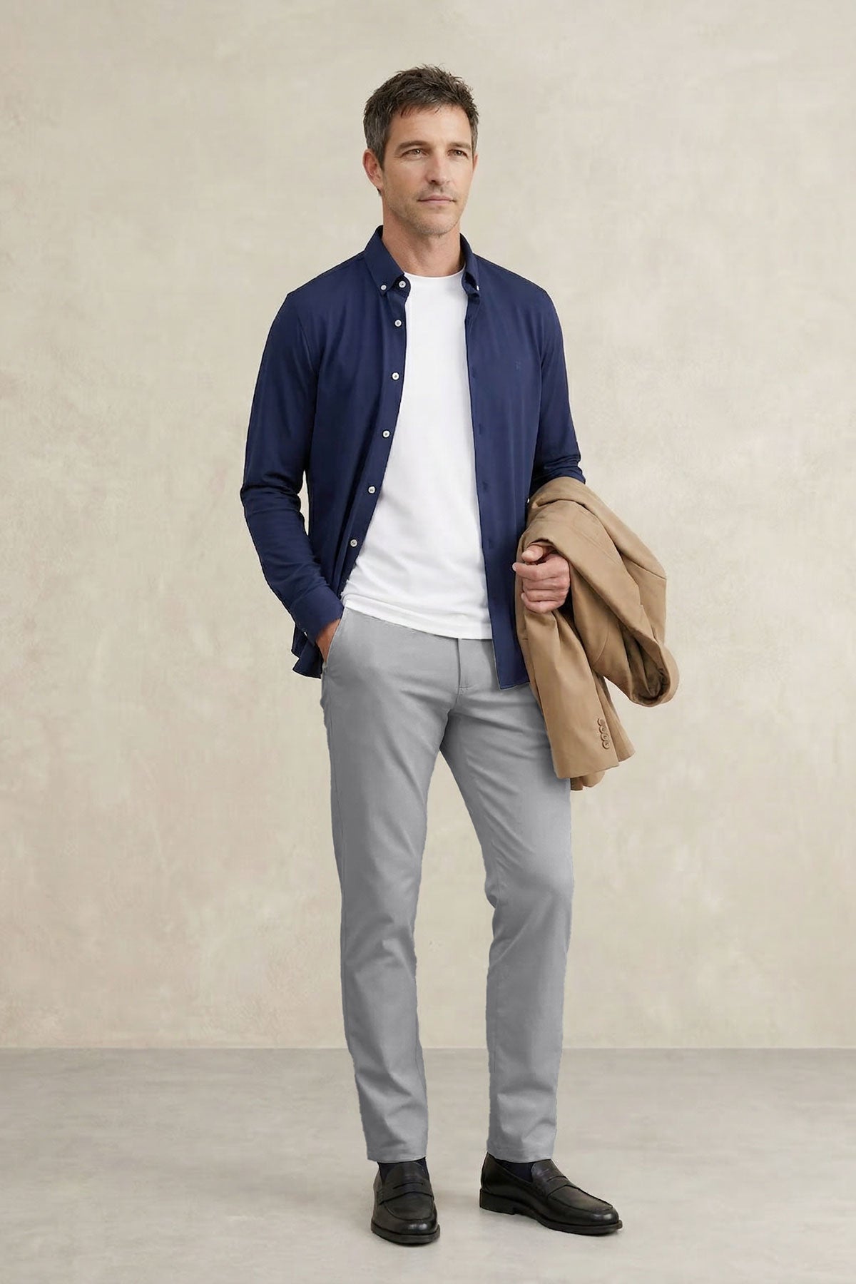 Camisa casual hombre azul marino regular
