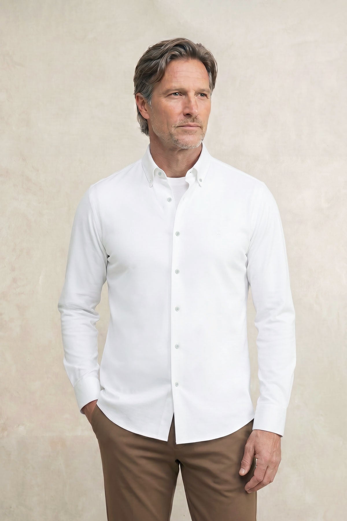 Camisa casual hombre blanco regular