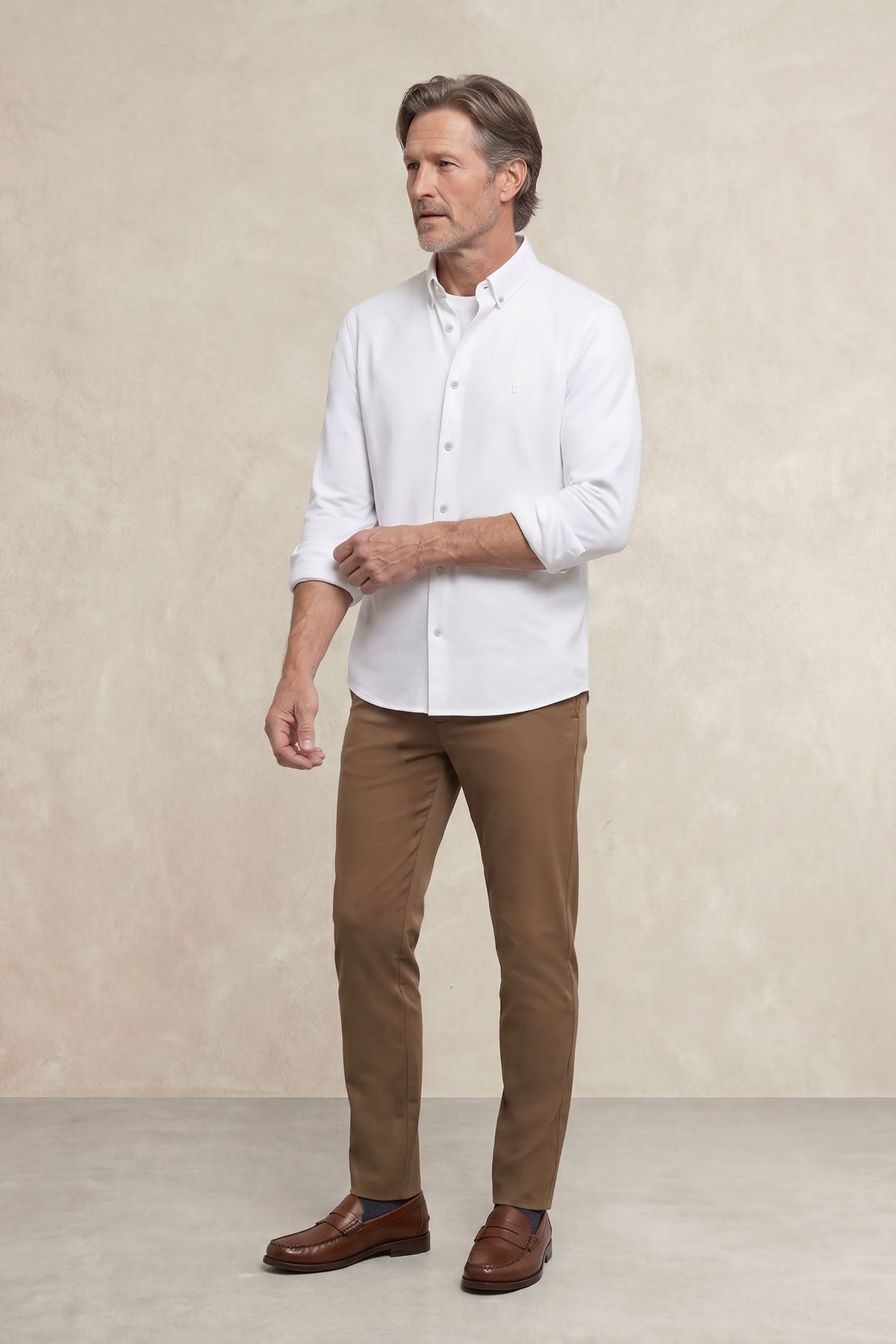 Camisa casual hombre blanco regular logo