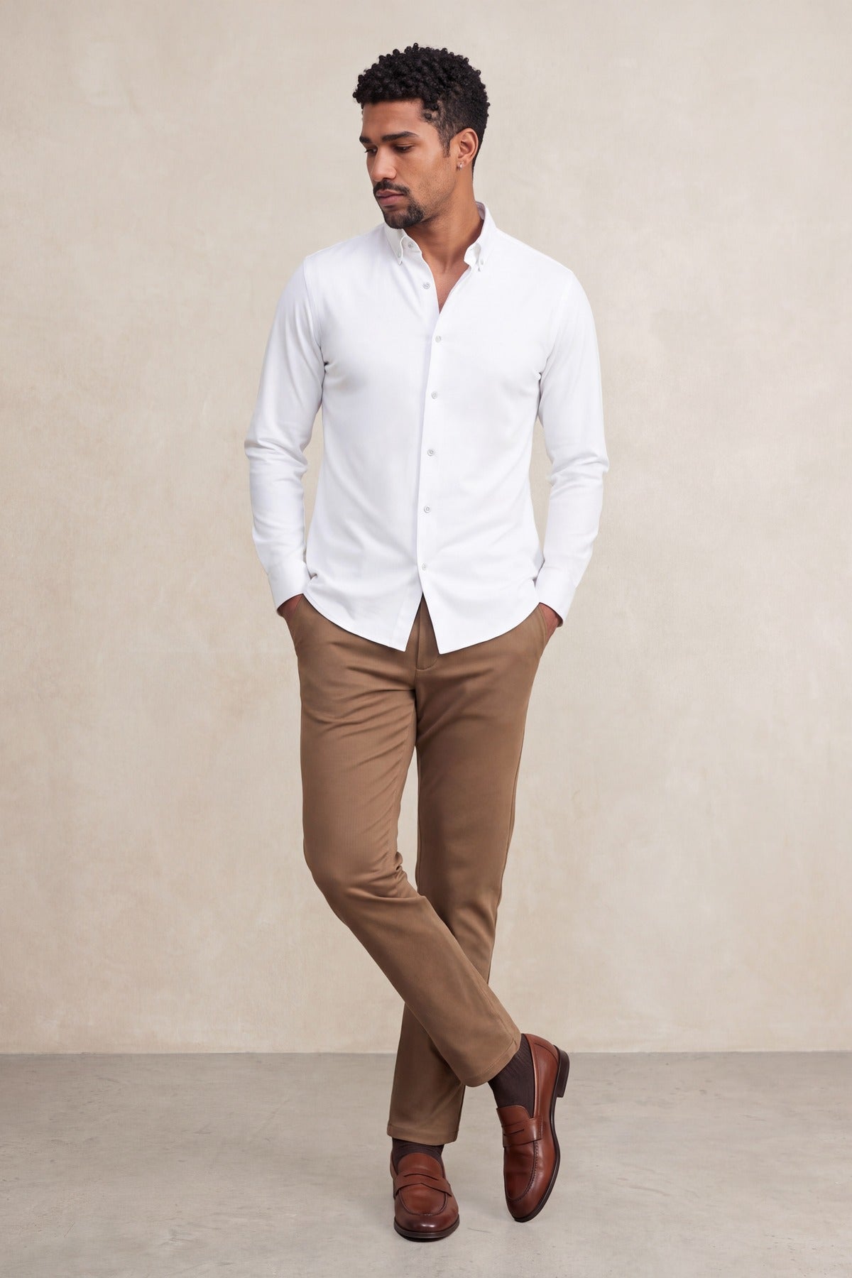 Camisa casual hombre blanco regular