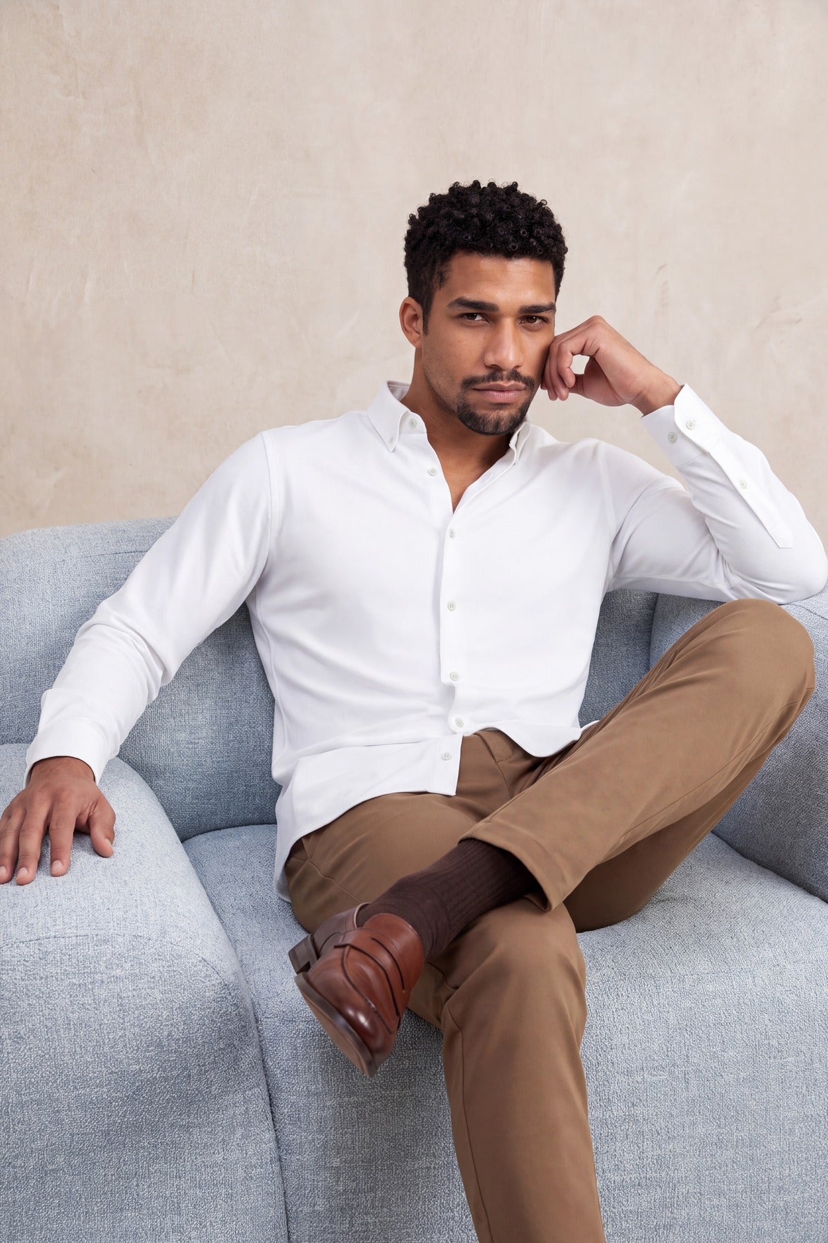Camisa casual hombre blanco regular