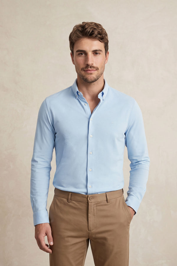 Camisa casual masculina azul claro logo regular