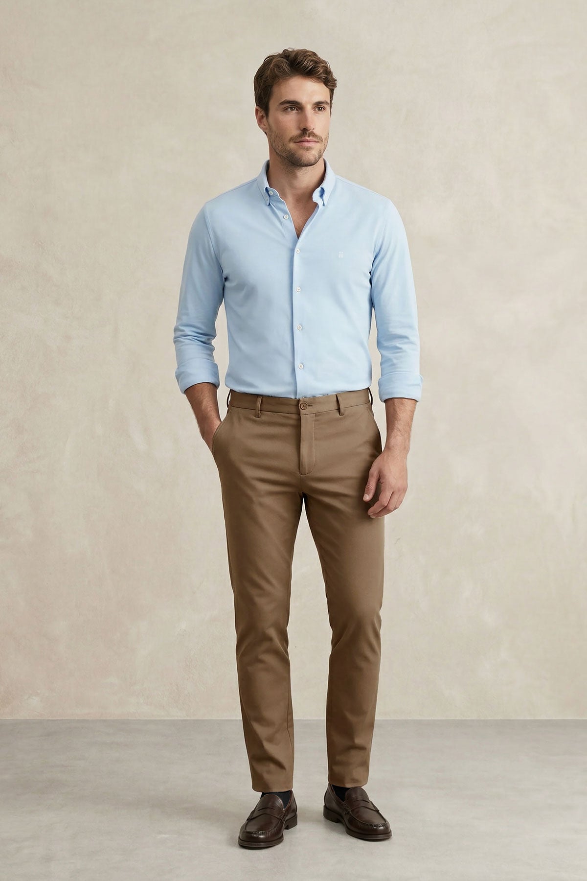Camisa casual hombre celeste regular