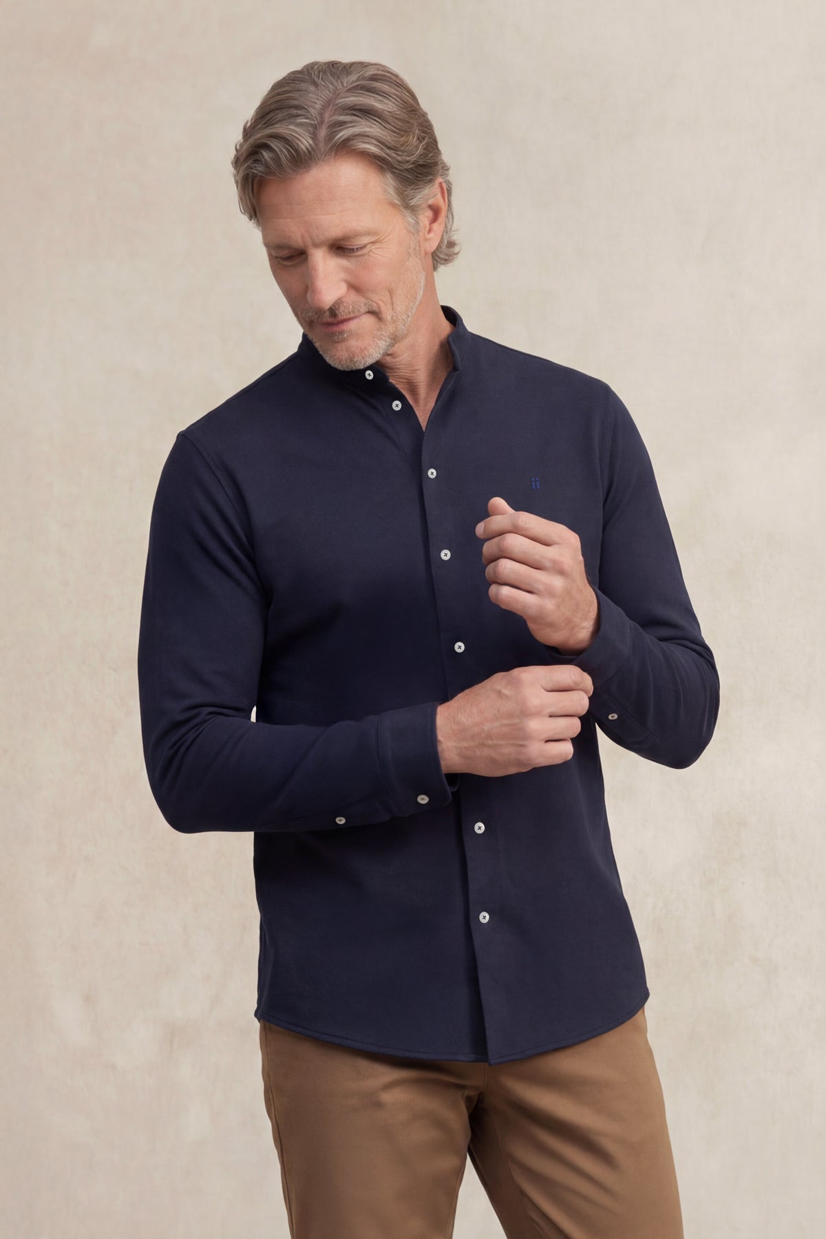 Men's casual navy blue Mao collar shirt Ranger