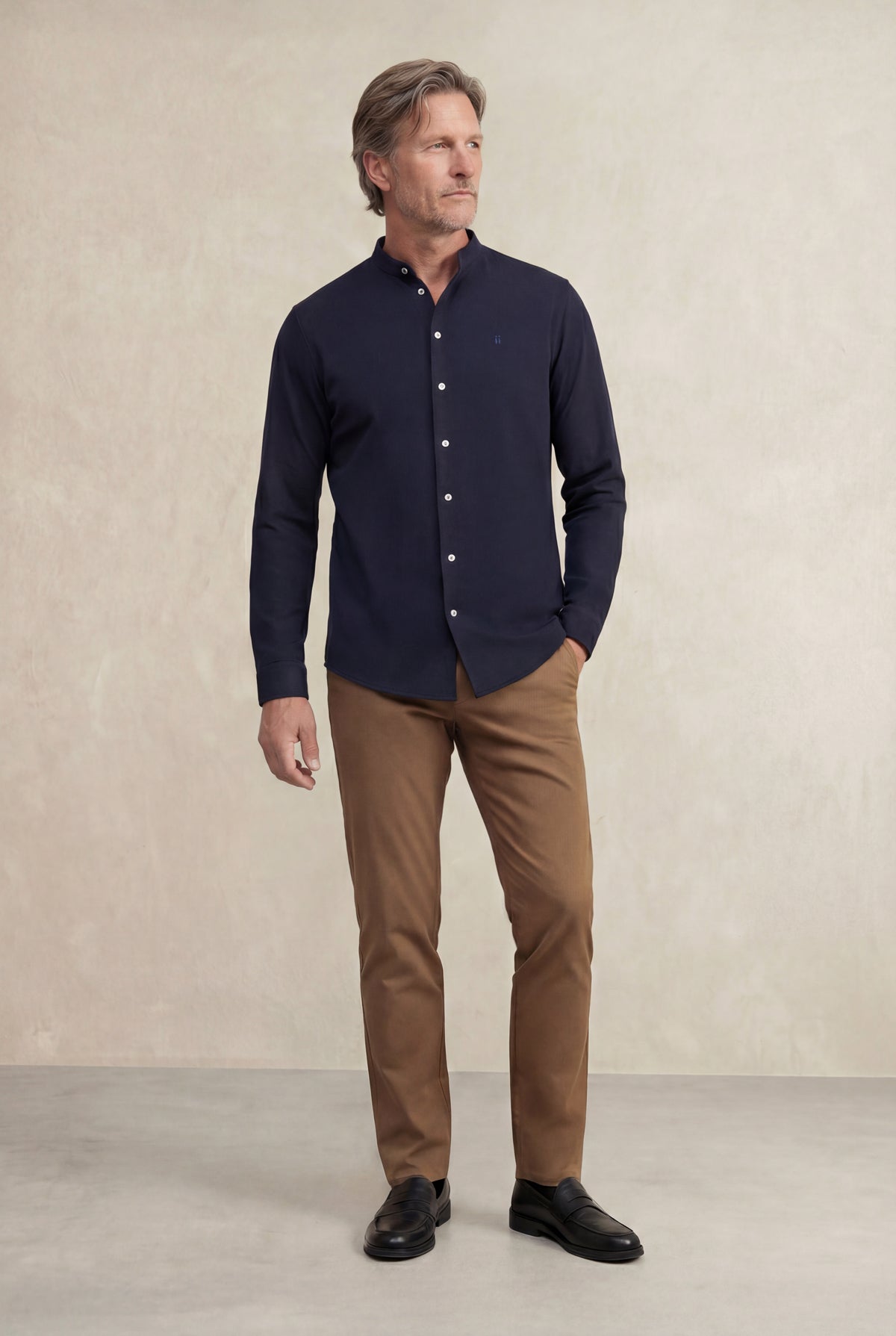 Men's casual navy blue Mao collar shirt Ranger