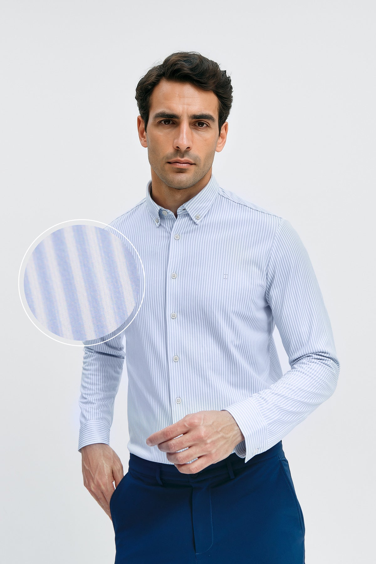 Camisa casual hombre estampado con rayas azules regular