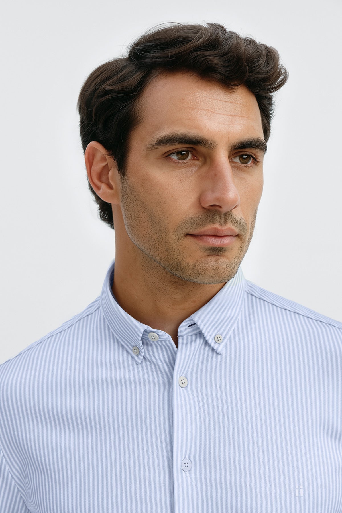 Camisa casual hombre estampado con rayas azules regular
