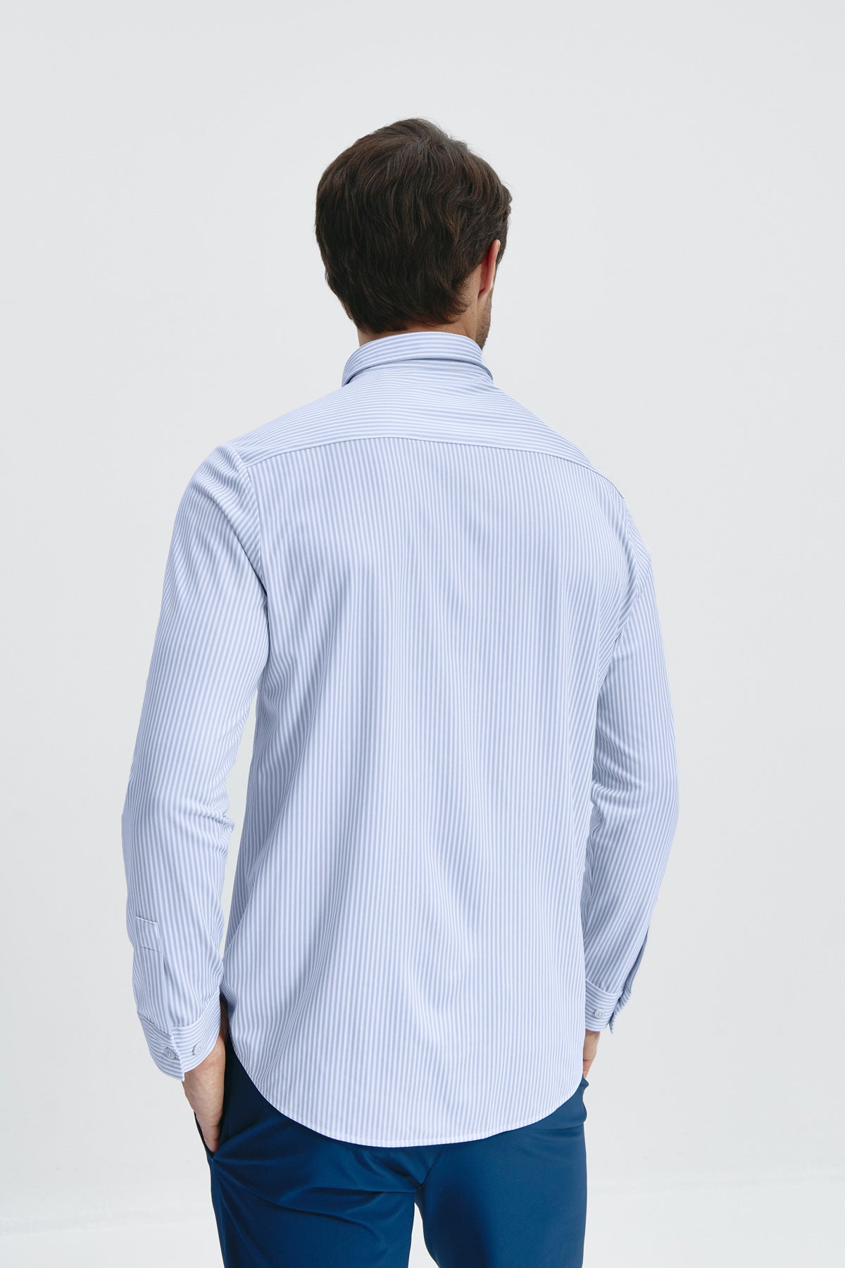 Camisa casual hombre estampado con rayas azules regular