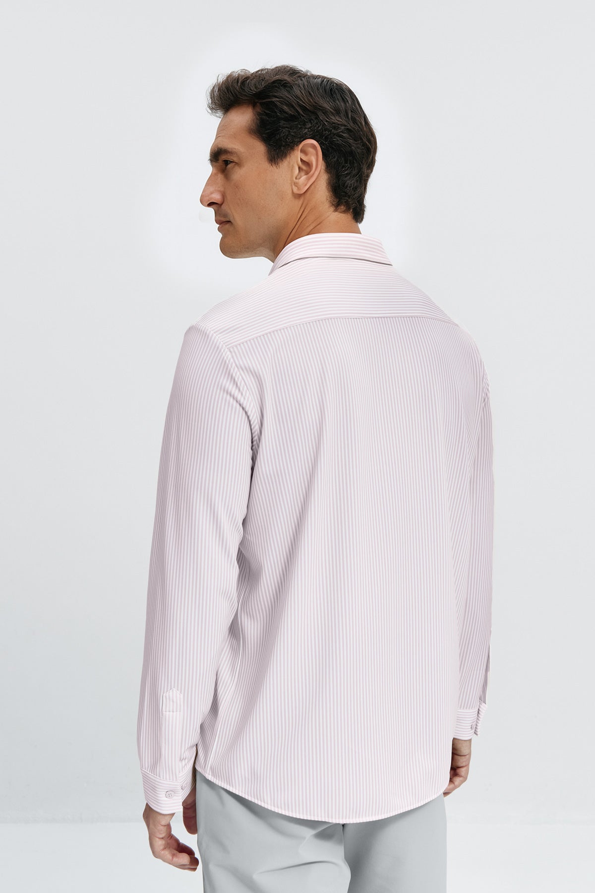 Camisa casual hombre estampado con rayas rosas regular