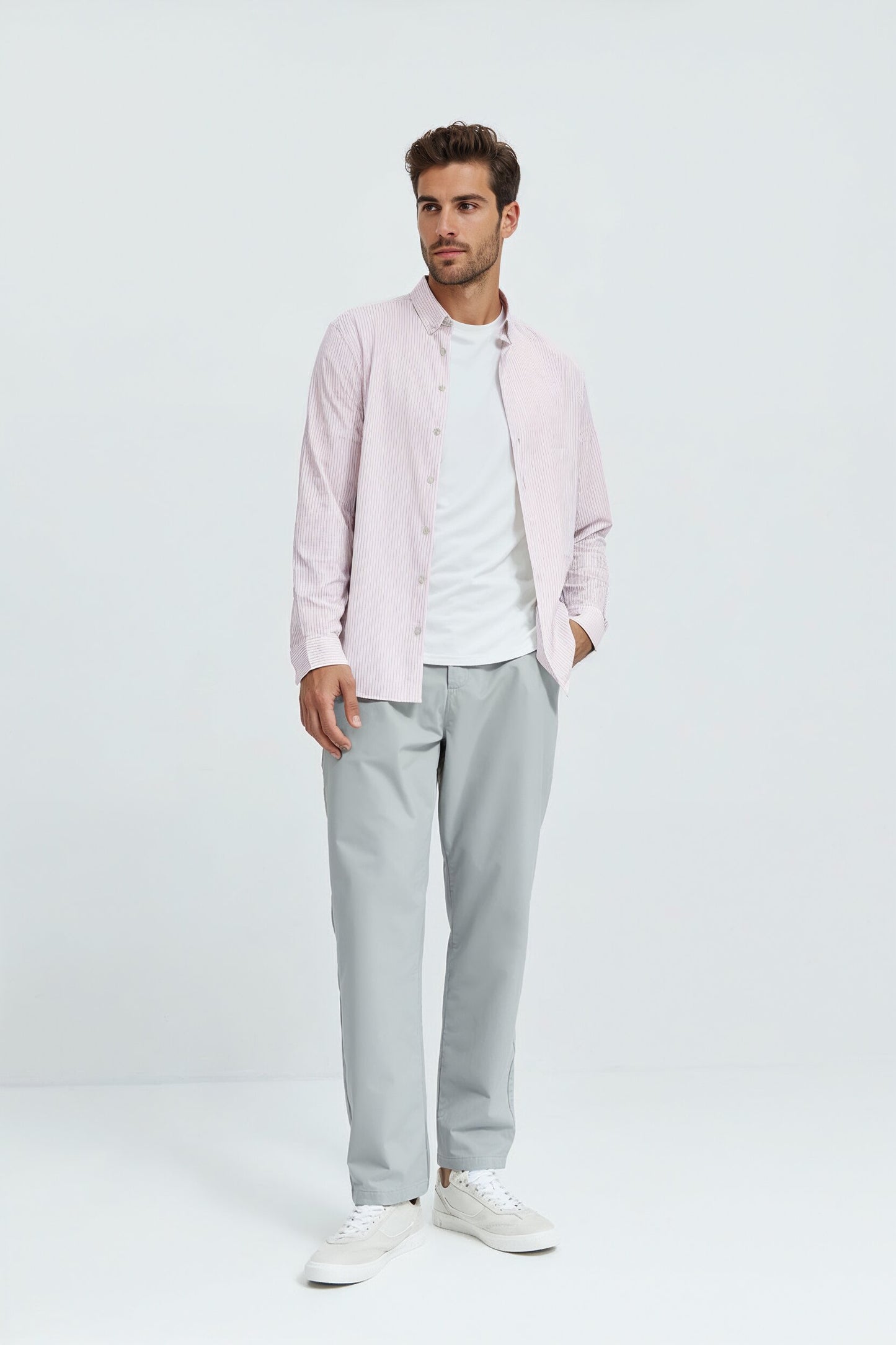 Men's casual shirt with regular pink stripe print
