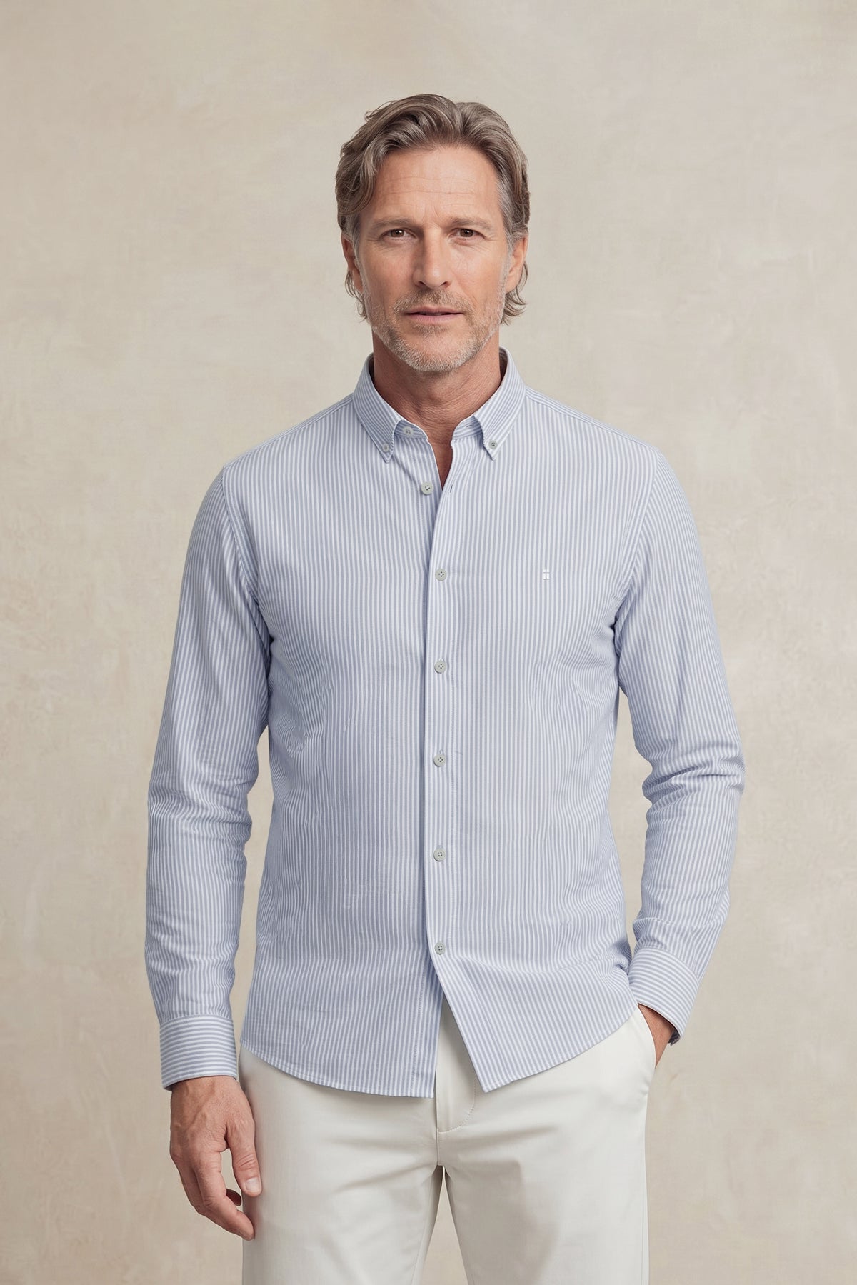 Camisa casual hombre estampado rayas azules regular