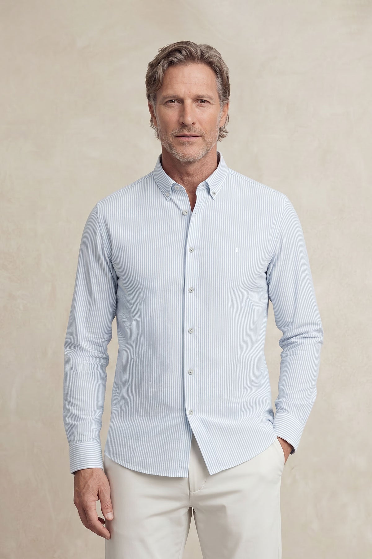 Camisa casual hombre estampado rayas azules regular