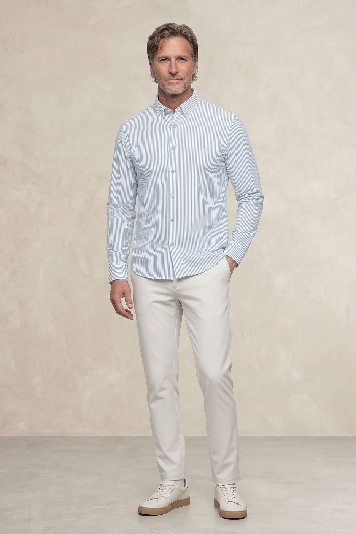 Camisa casual hombre estampado rayas azules regular