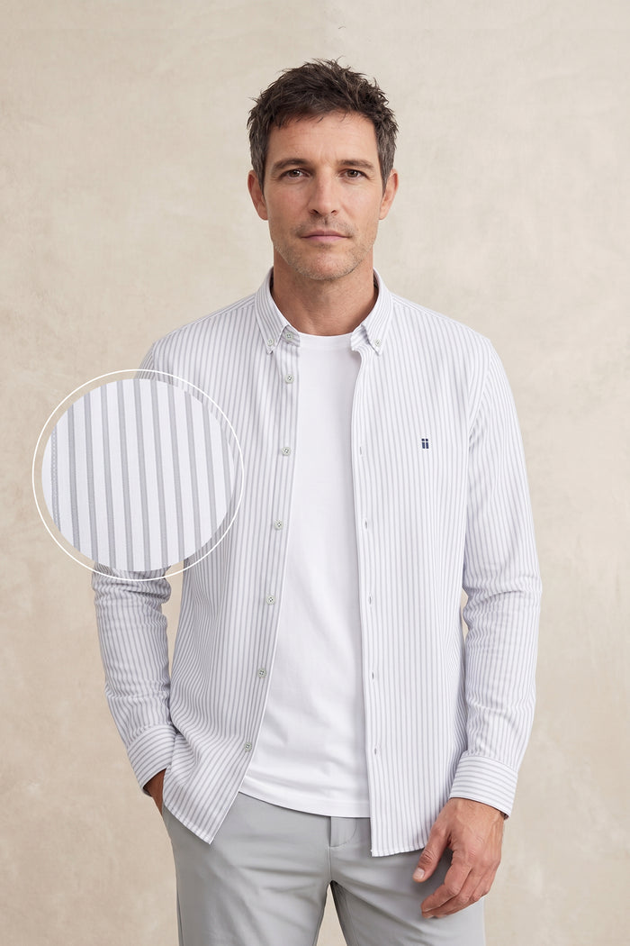 Men's casual gray striped regular fit shirt
