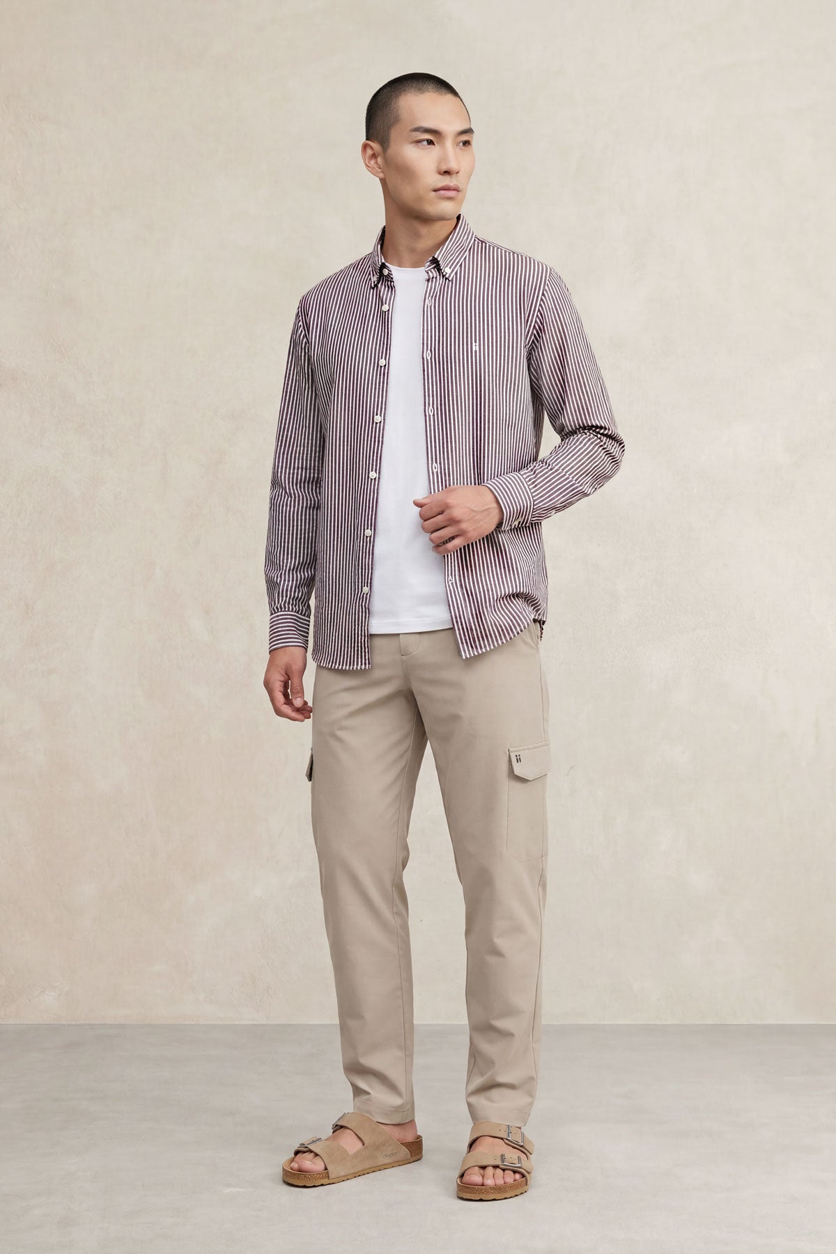 Camisa casual hombre estampado rayas moradas regular