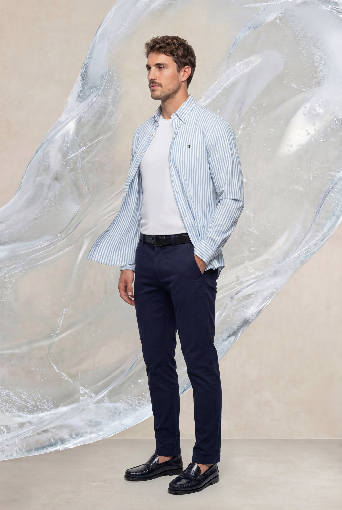 Camisa casual hombre estampado rayas regular Ice