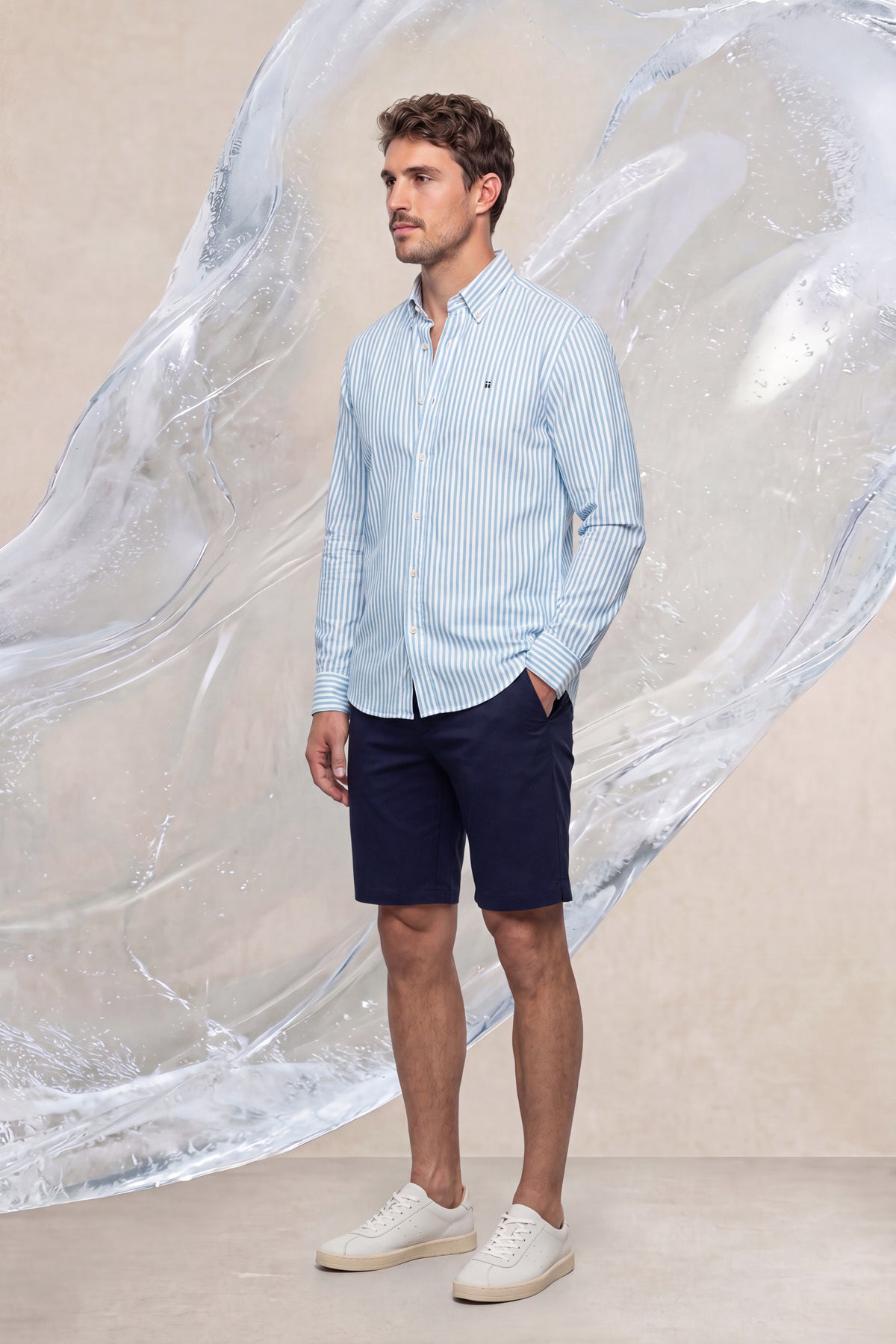 Camisa casual hombre estampado rayas regular Ice