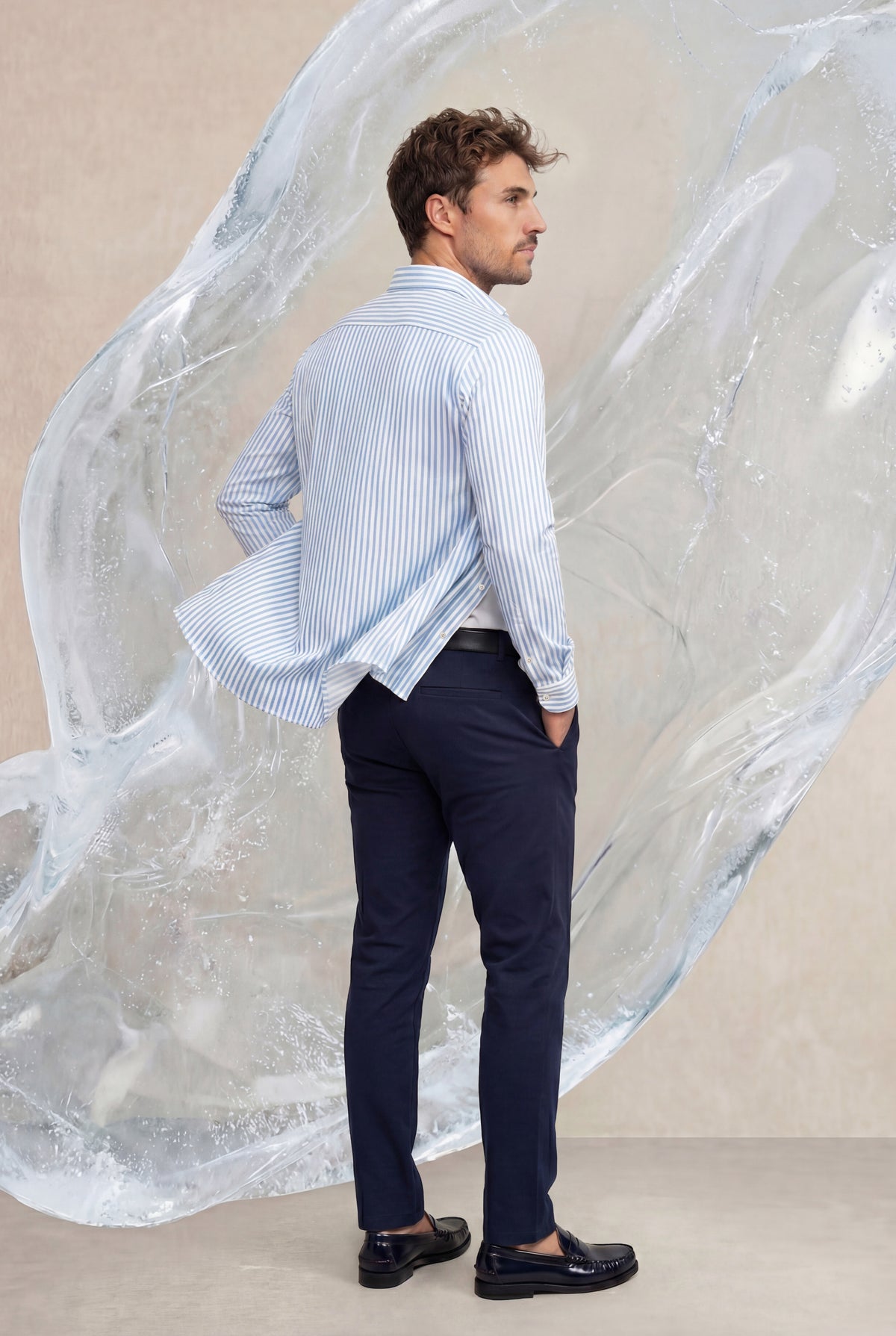 Camisa casual hombre estampado rayas regular Ice
