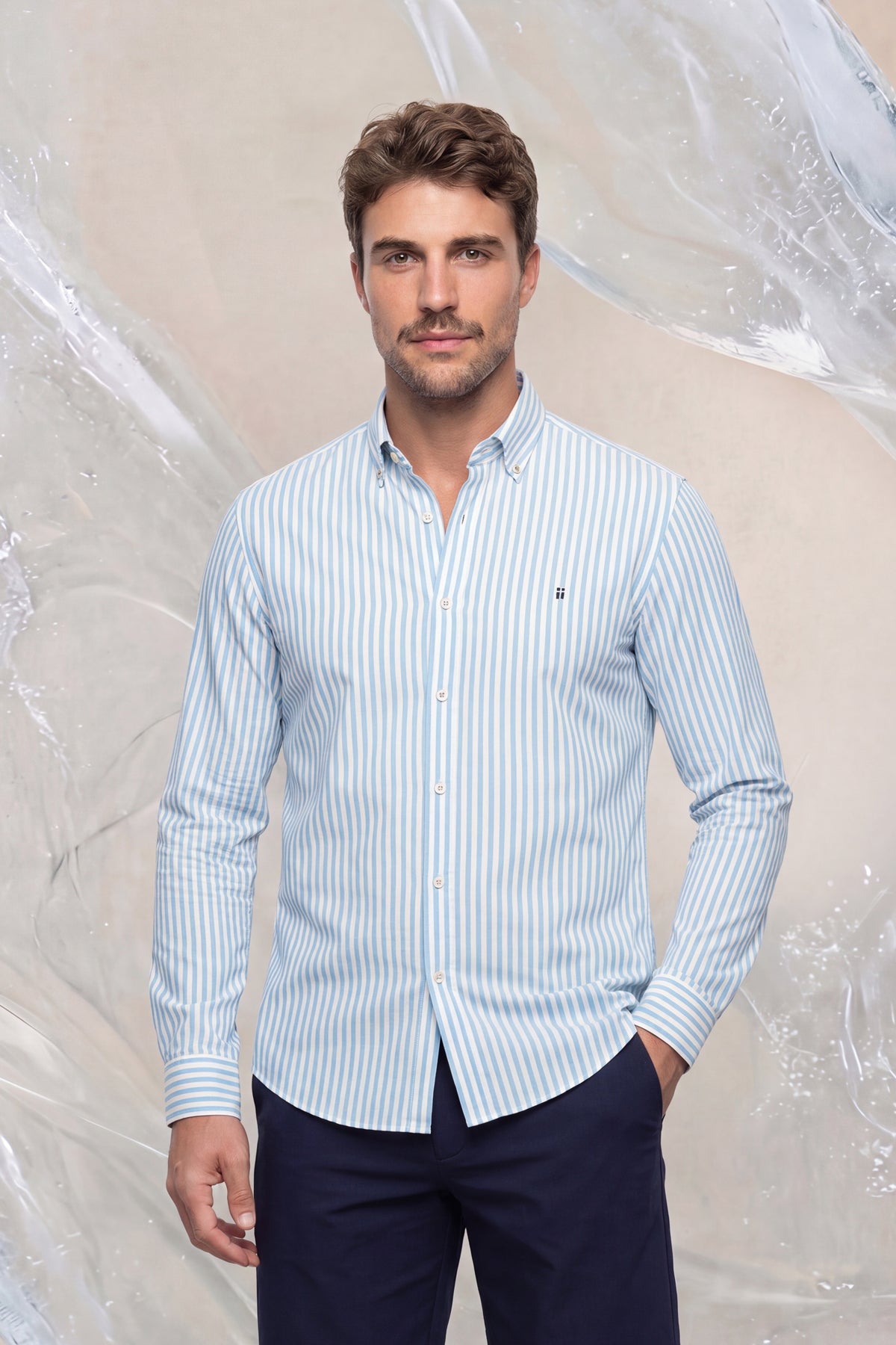 Camisa casual hombre estampado rayas regular Ice